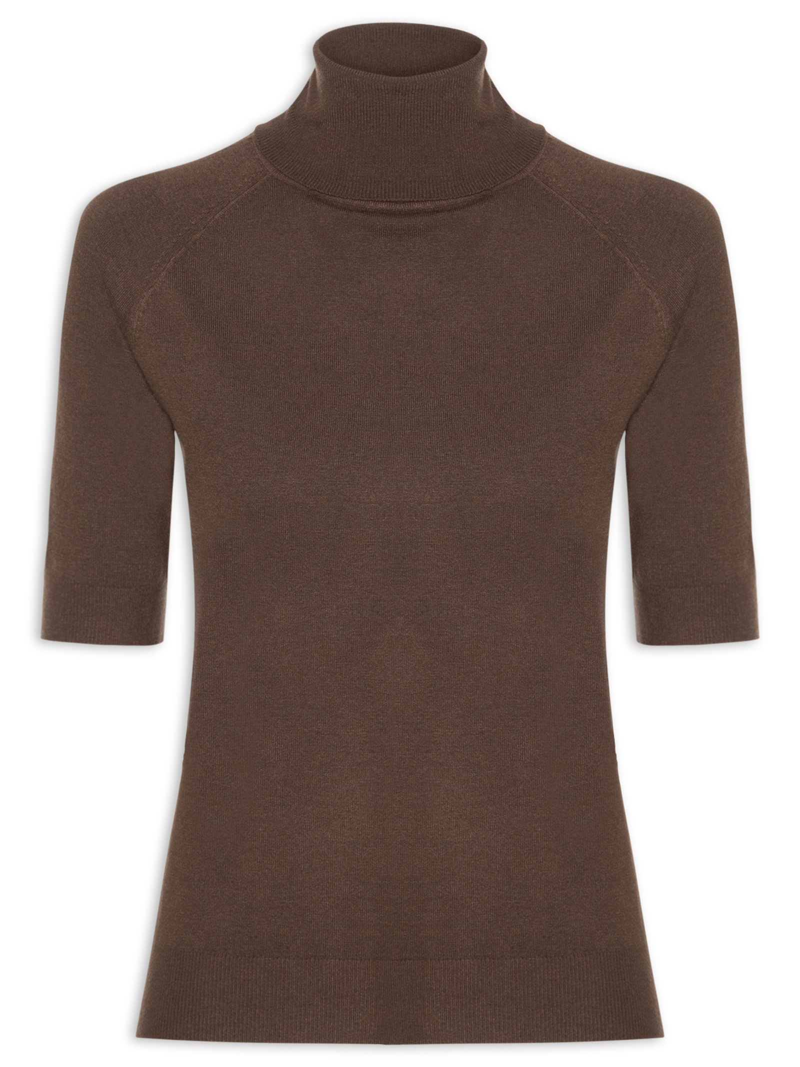 Blusa Feminina Gola Alta Em Tricot Marrom '2Essential