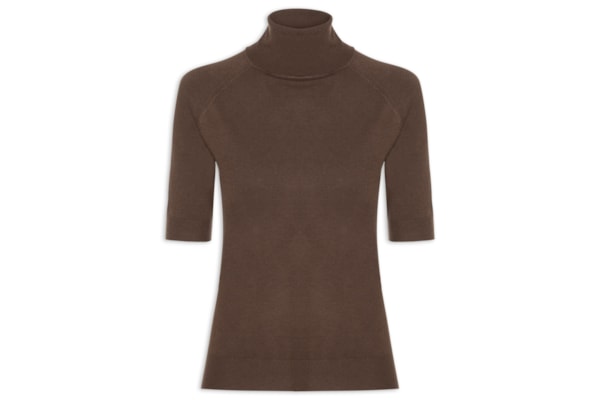 Blusa Feminina Gola Alta Em Tricot - Marrom