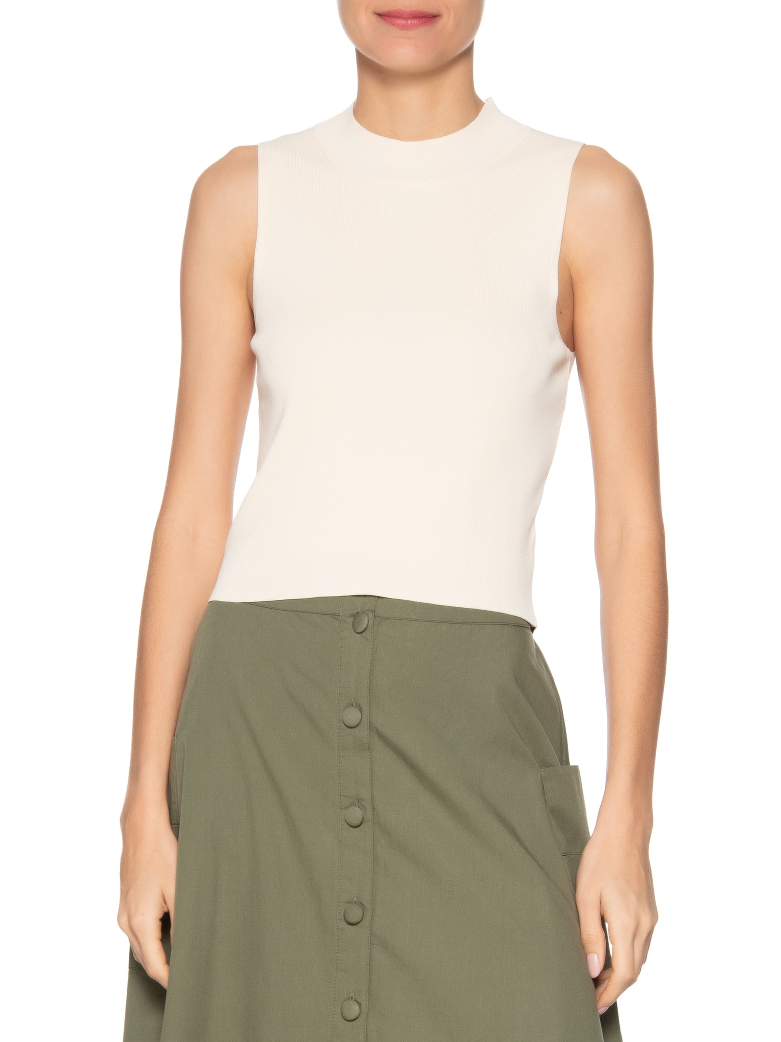 Blusa Feminina Gola Alta Em Tricot Off White '2Essential