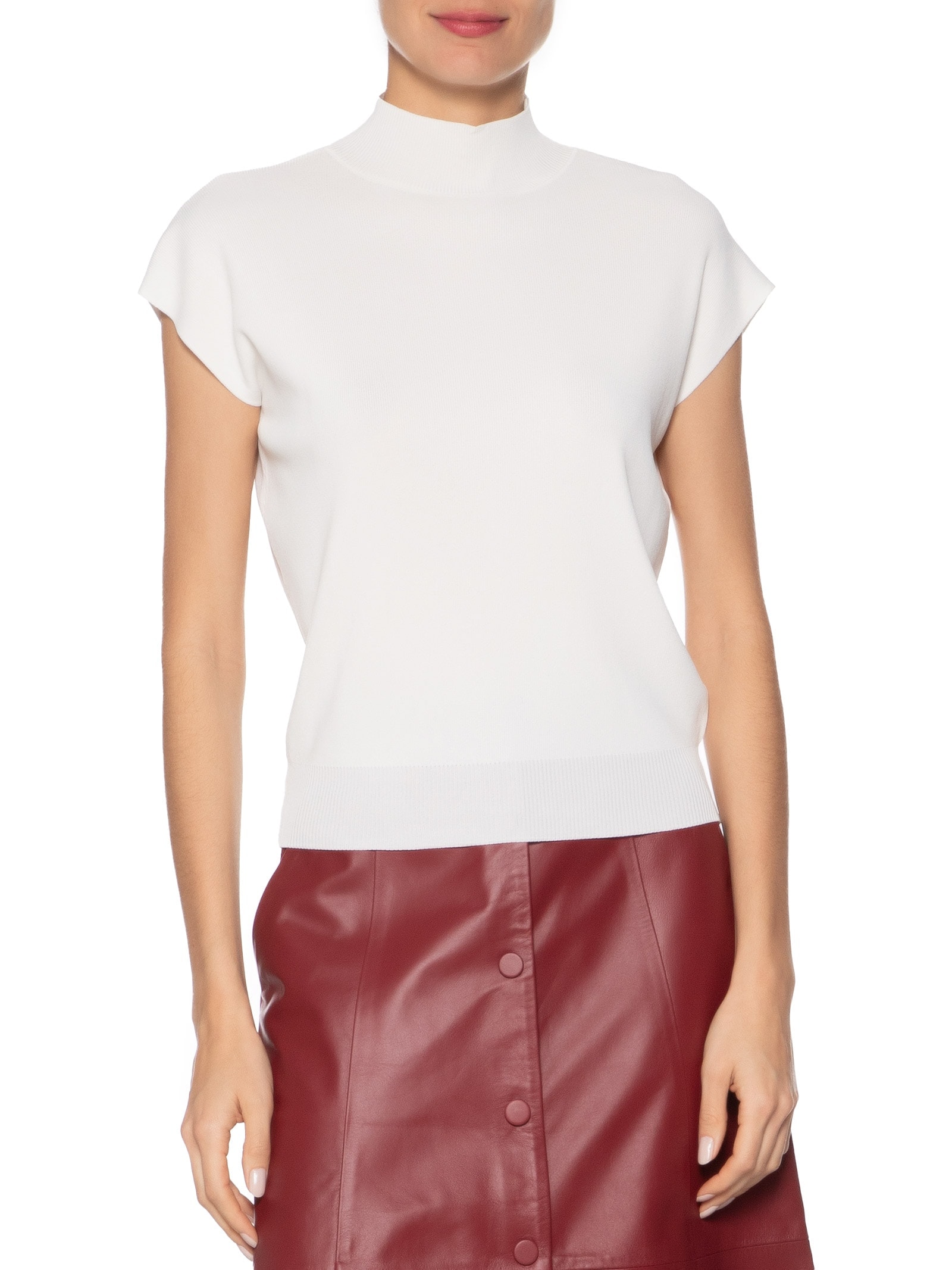 Blusa Feminina Gola Alta Em Tricot Off White '2Essential