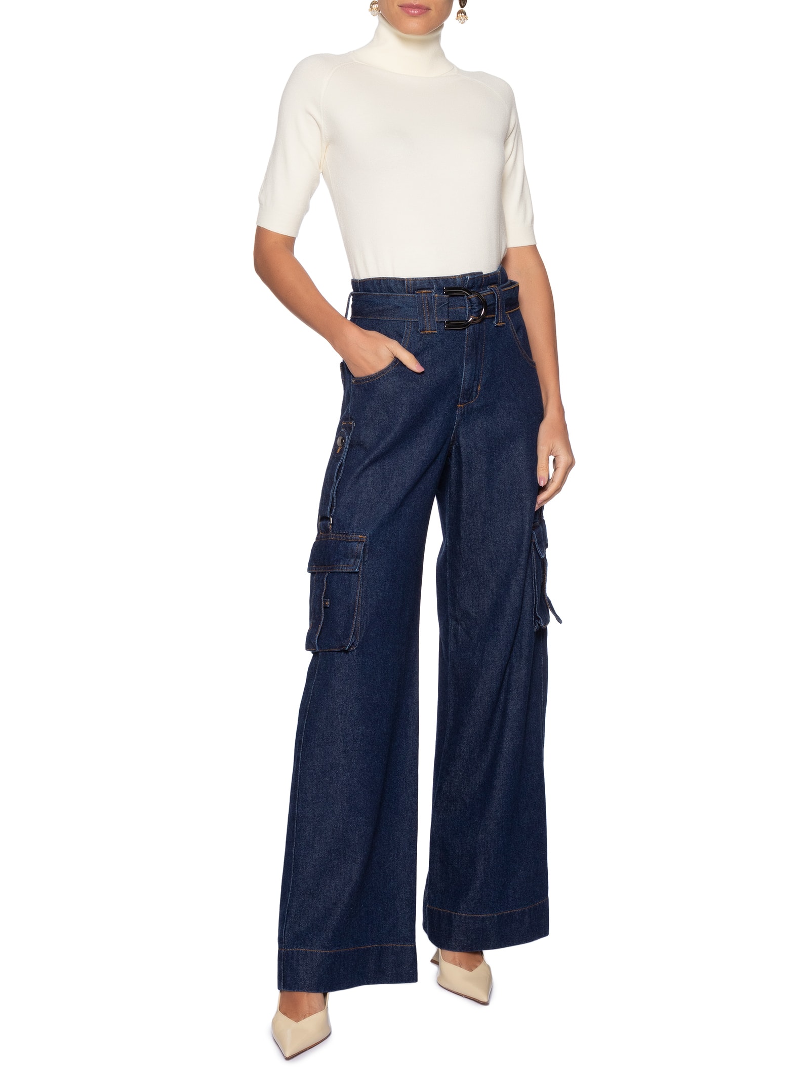 Blusa Feminina Gola Alta Em Tricot Off White '2Essential