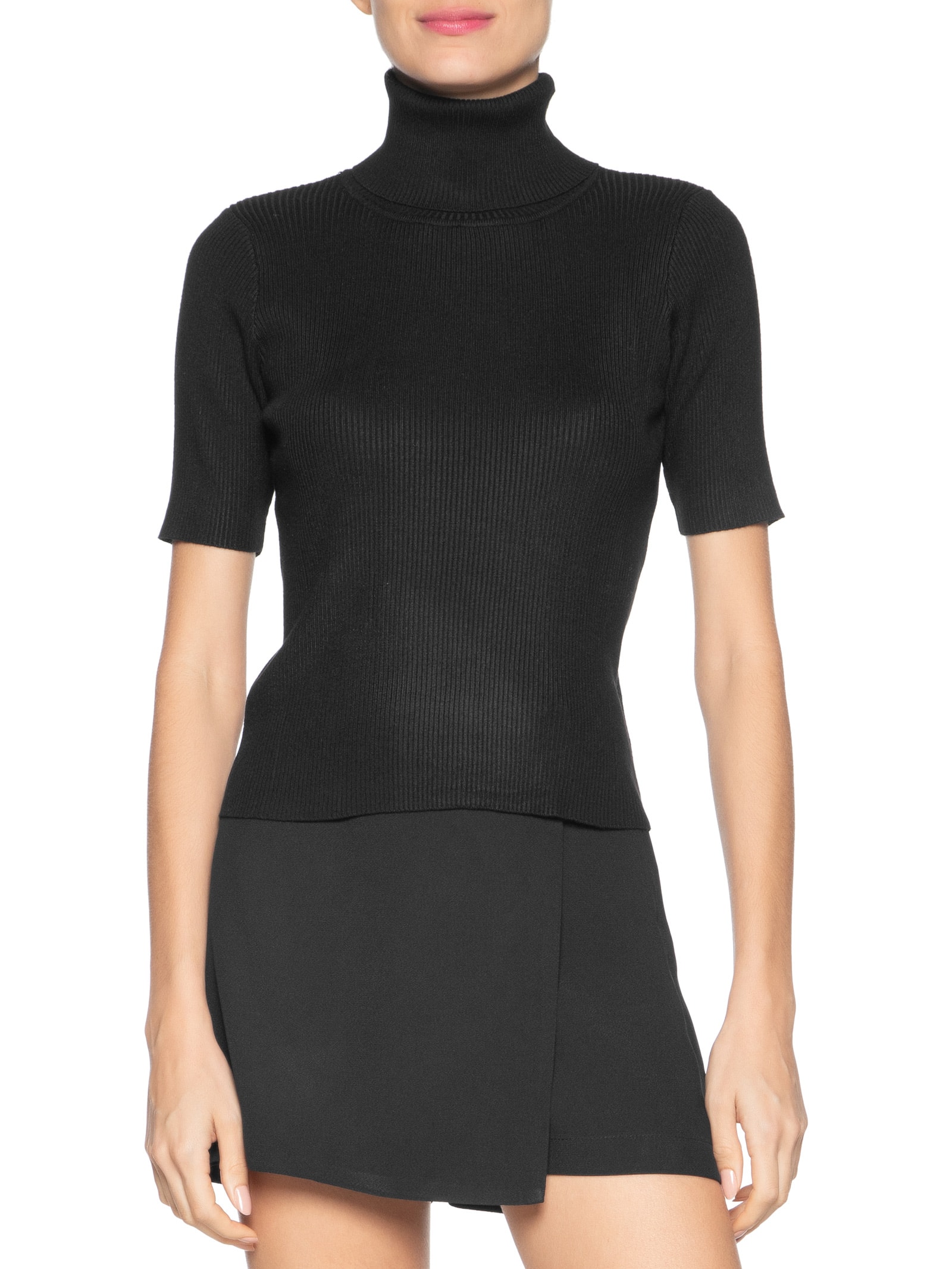 Blusa Feminina Gola Alta em Tricot Preto '2Essential