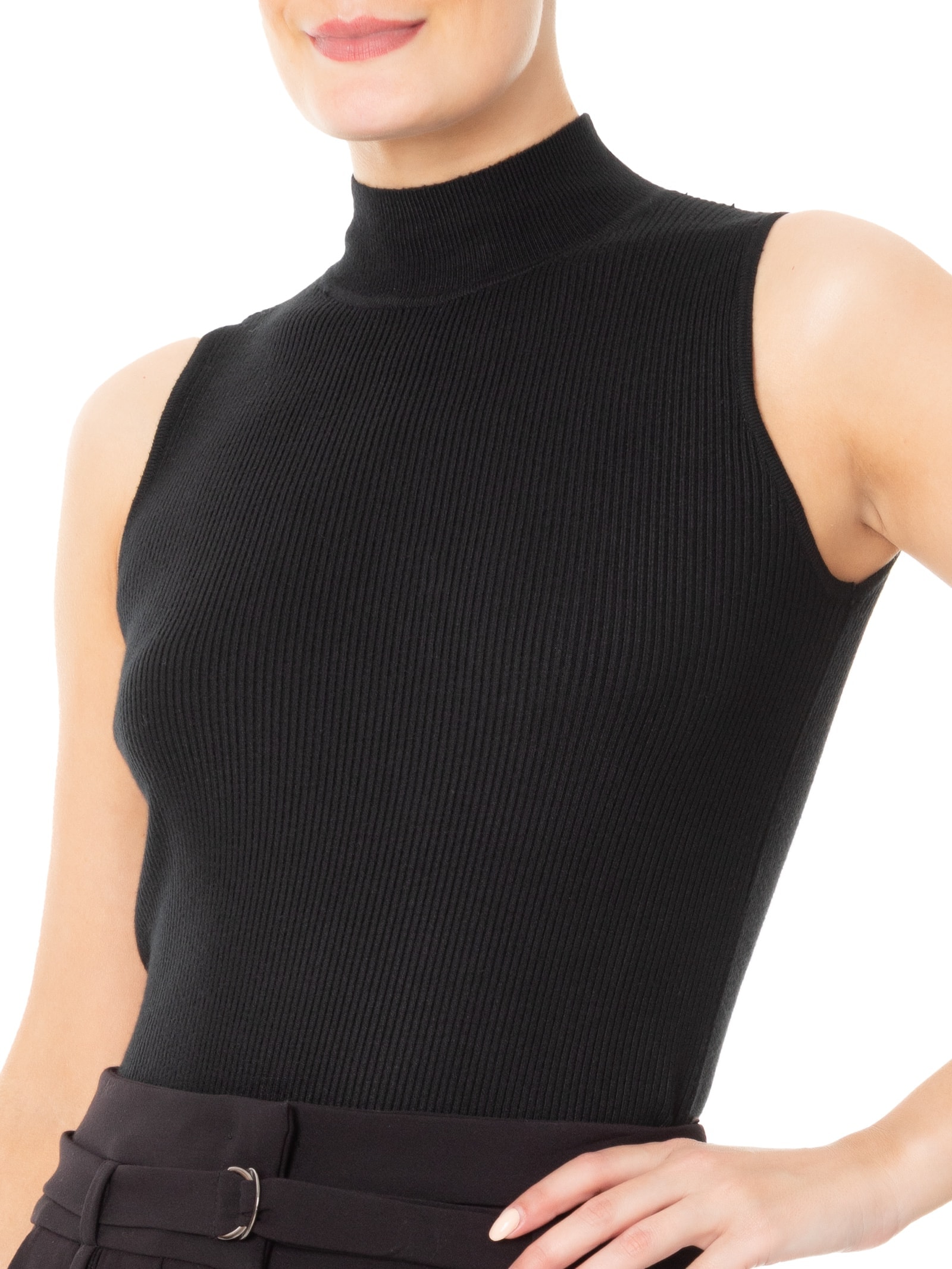 Blusa Feminina Gola Alta Em Tricot Preto '2Essential