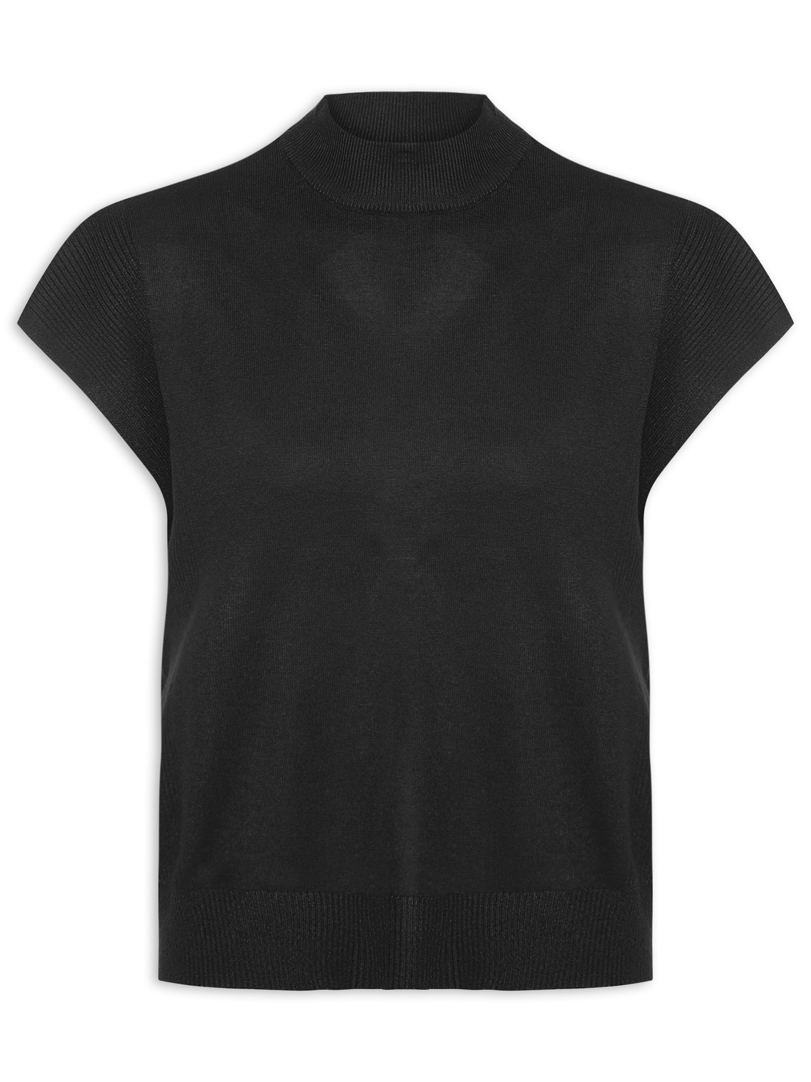 Blusa Feminina Gola Alta Em Tricot Preto '2Essential