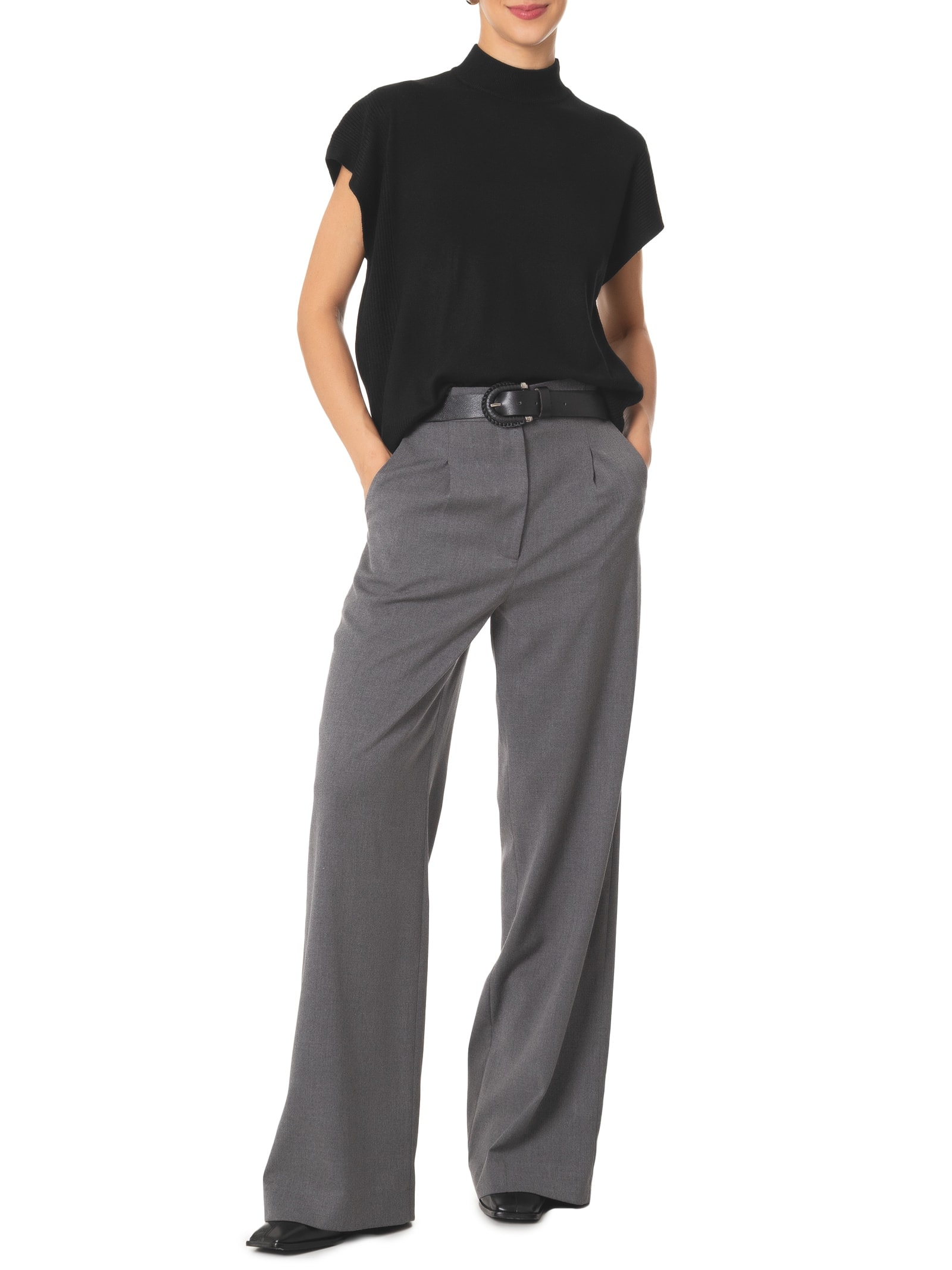 Blusa Feminina Gola Alta Em Tricot Preto '2Essential