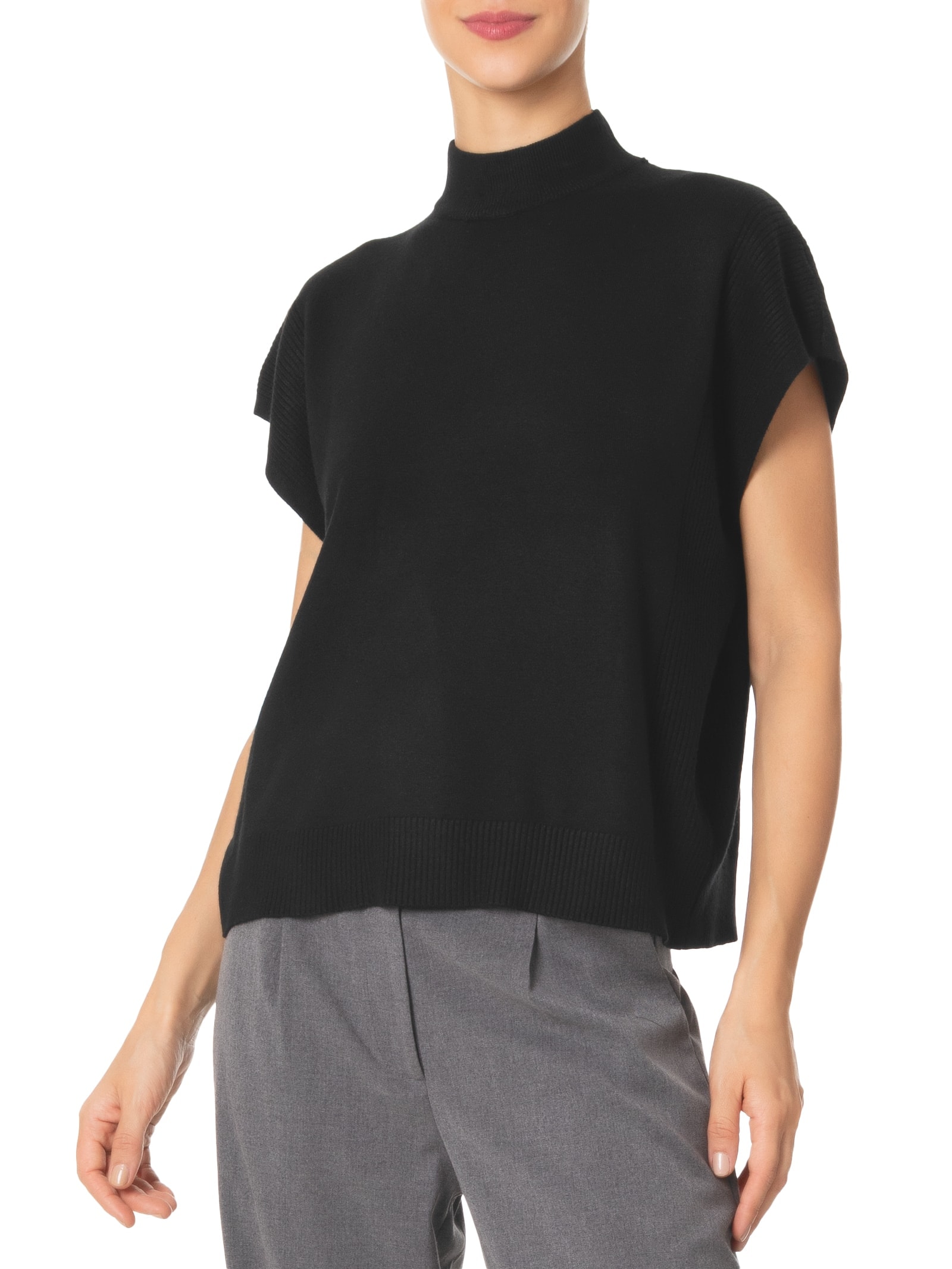 Blusa Feminina Gola Alta Em Tricot Preto '2Essential
