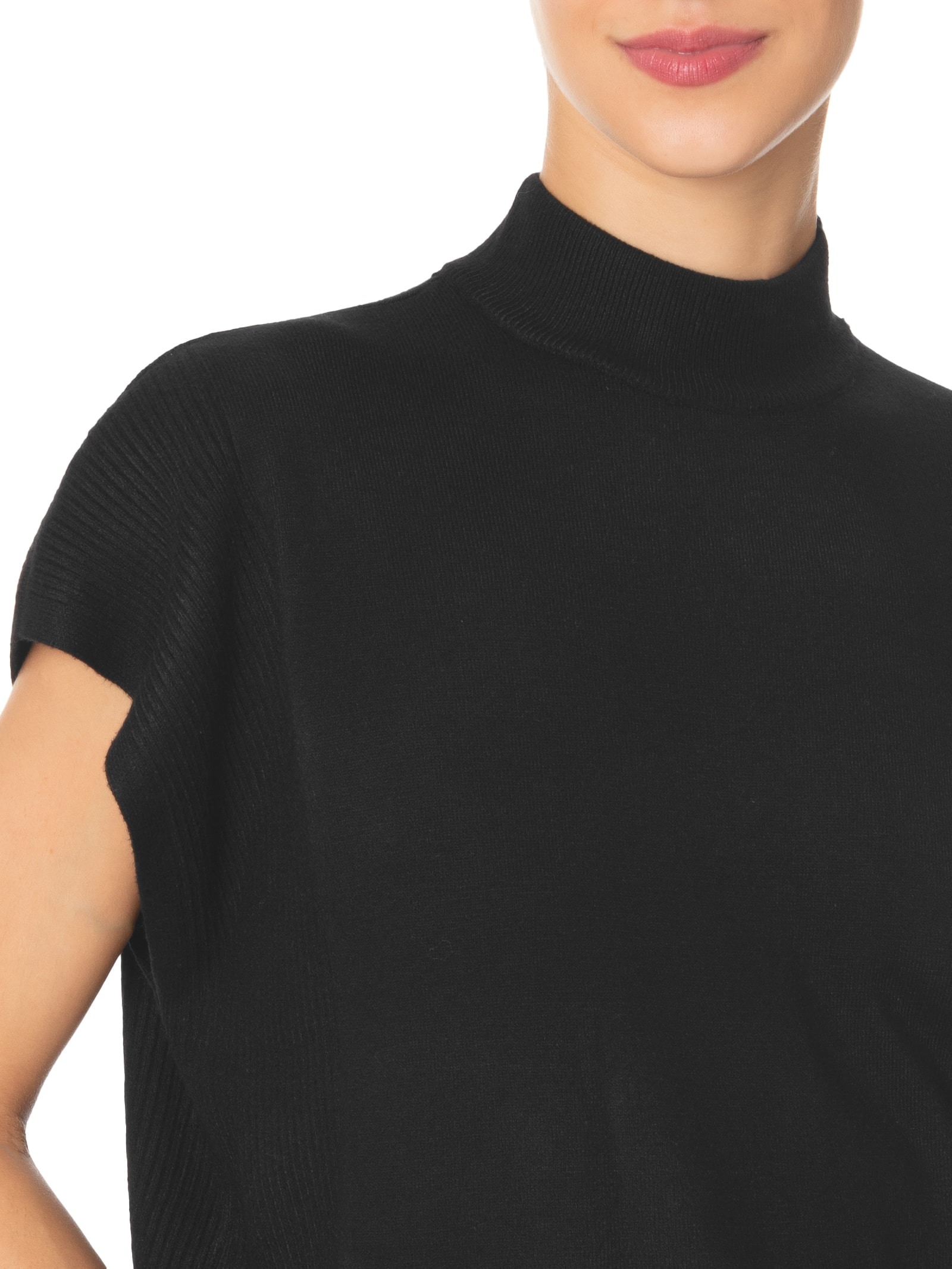 Blusa Feminina Gola Alta Em Tricot Preto '2Essential