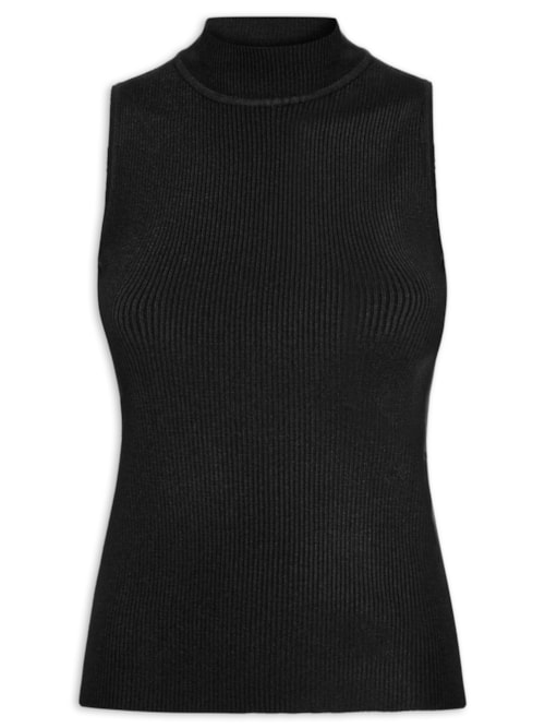 Blusa Feminina Gola Alta Em Tricot – Preto