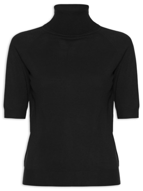 Blusa Feminina Gola Alta Em Tricot – Preto