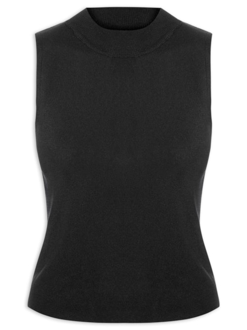 Blusa Feminina Gola Alta Em Tricot – Preto
