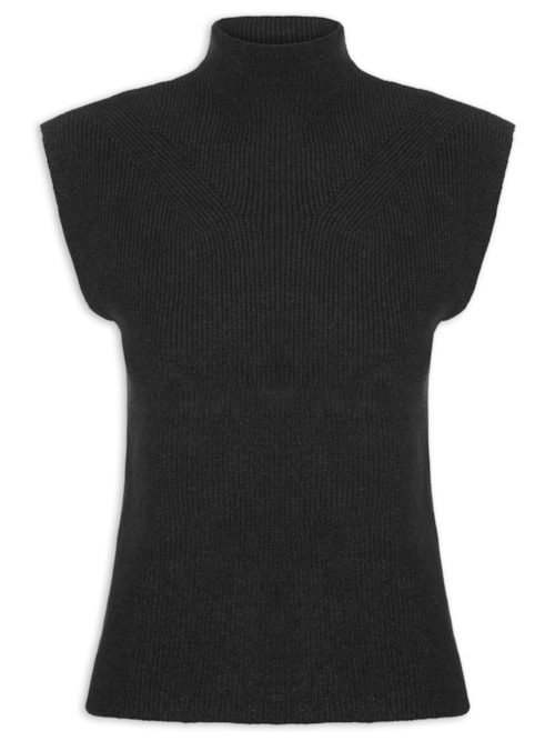 Blusa Feminina Gola Alta Em Tricot – Preto