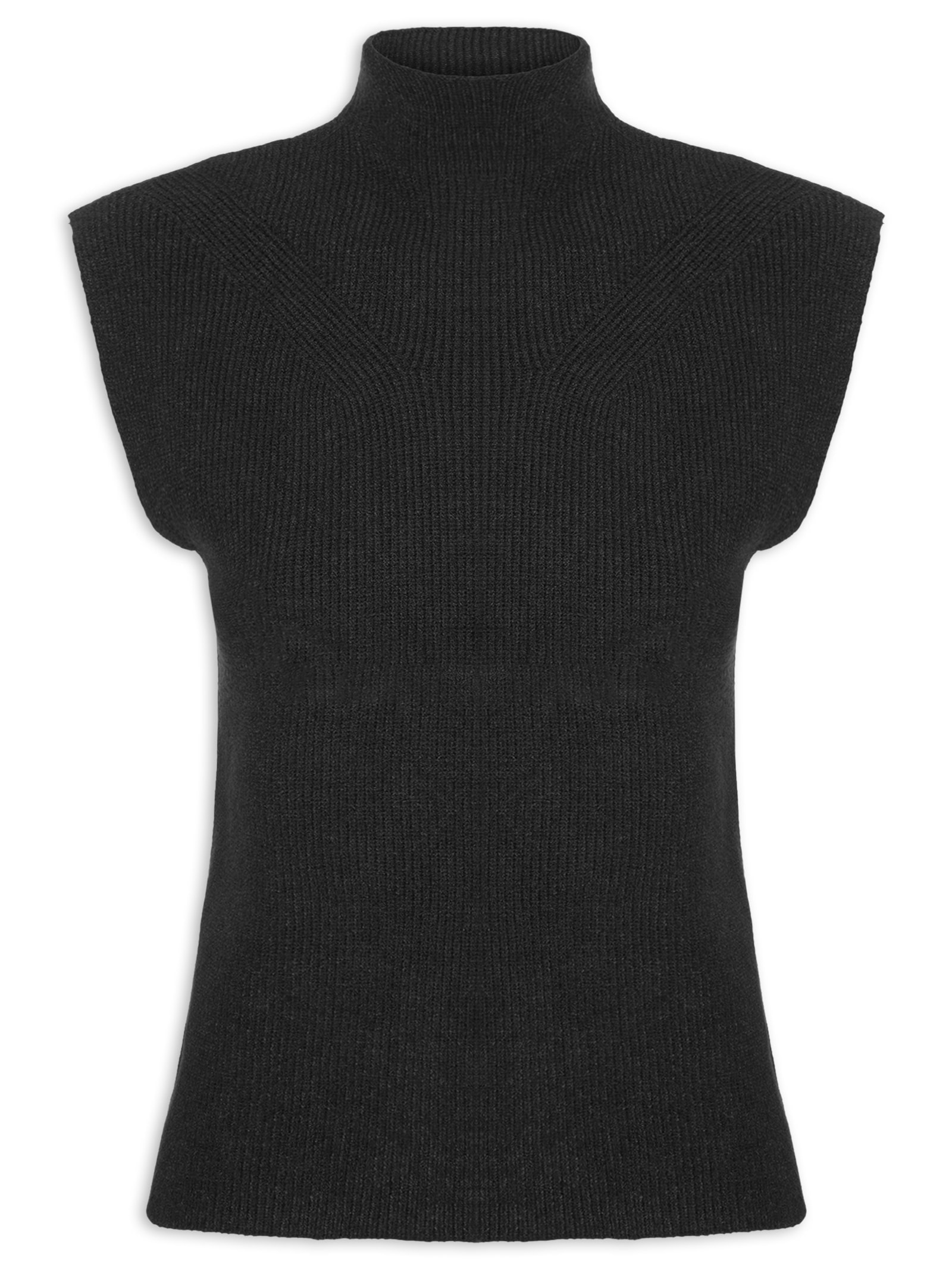 Blusa Feminina Gola Alta Em Tricot Preto '2Essential