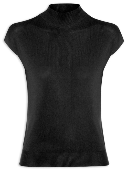 Blusa Feminina Gola Alta Em Tricot – Preto