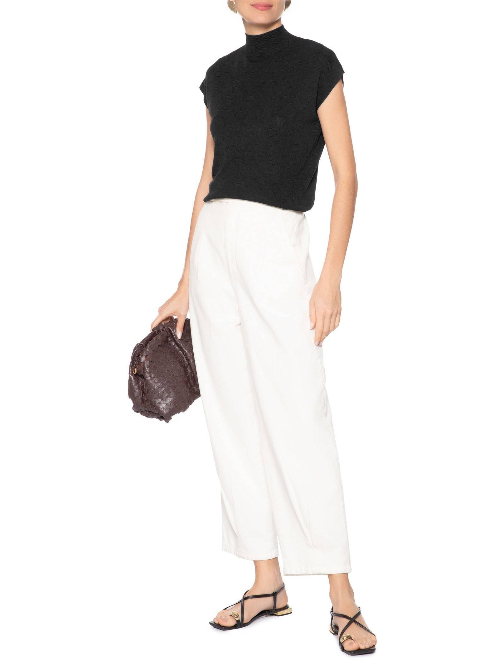 Blusa Feminina Gola Alta Em Tricot Preto '2Essential