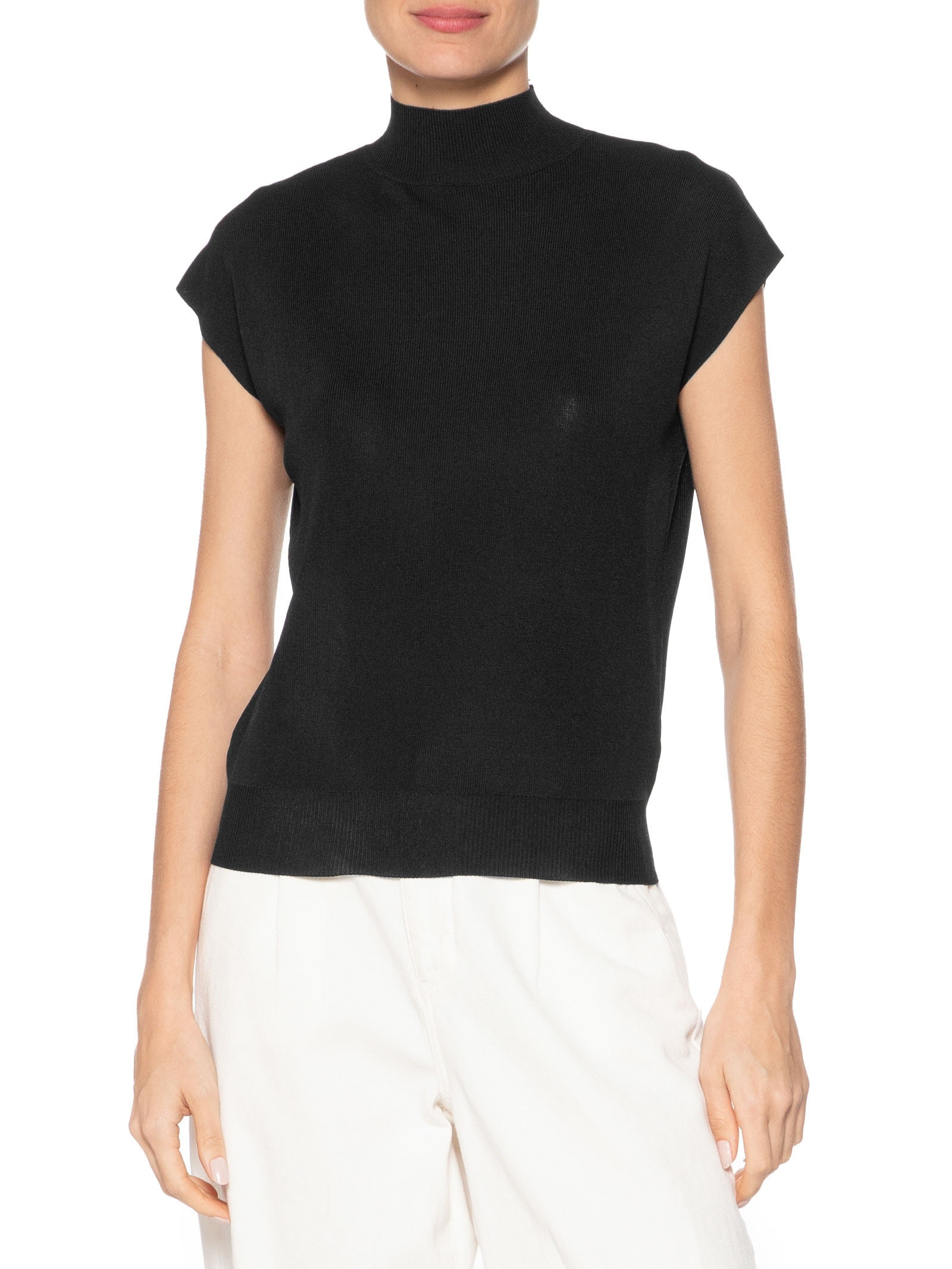 Blusa Feminina Gola Alta Em Tricot Preto '2Essential