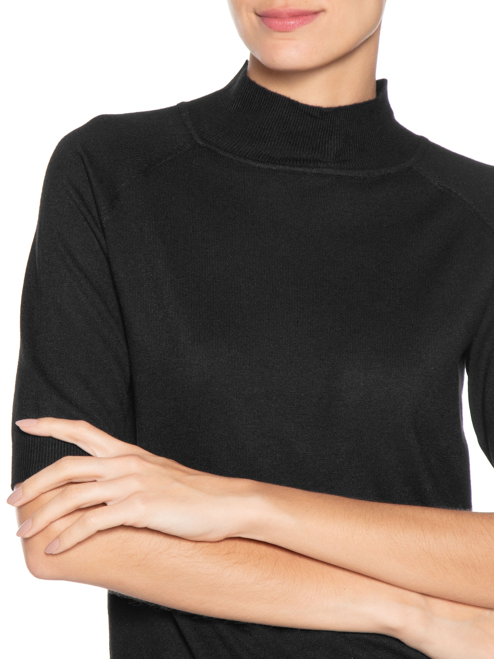 Blusa Feminina Gola Alta Em Tricot Preto '2Essential