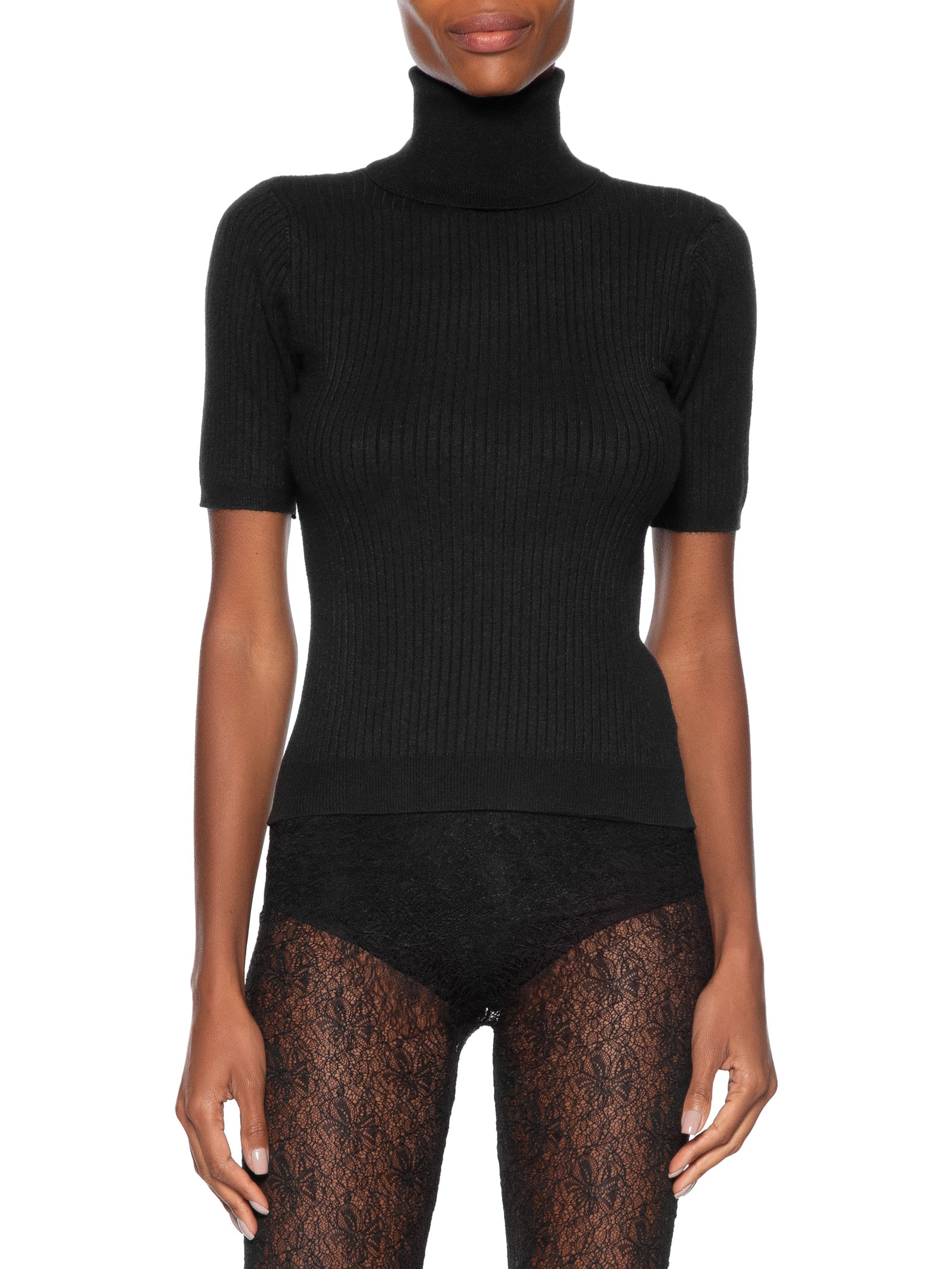 Blusa Feminina Gola Alta Em Tricot Preto '2Essential