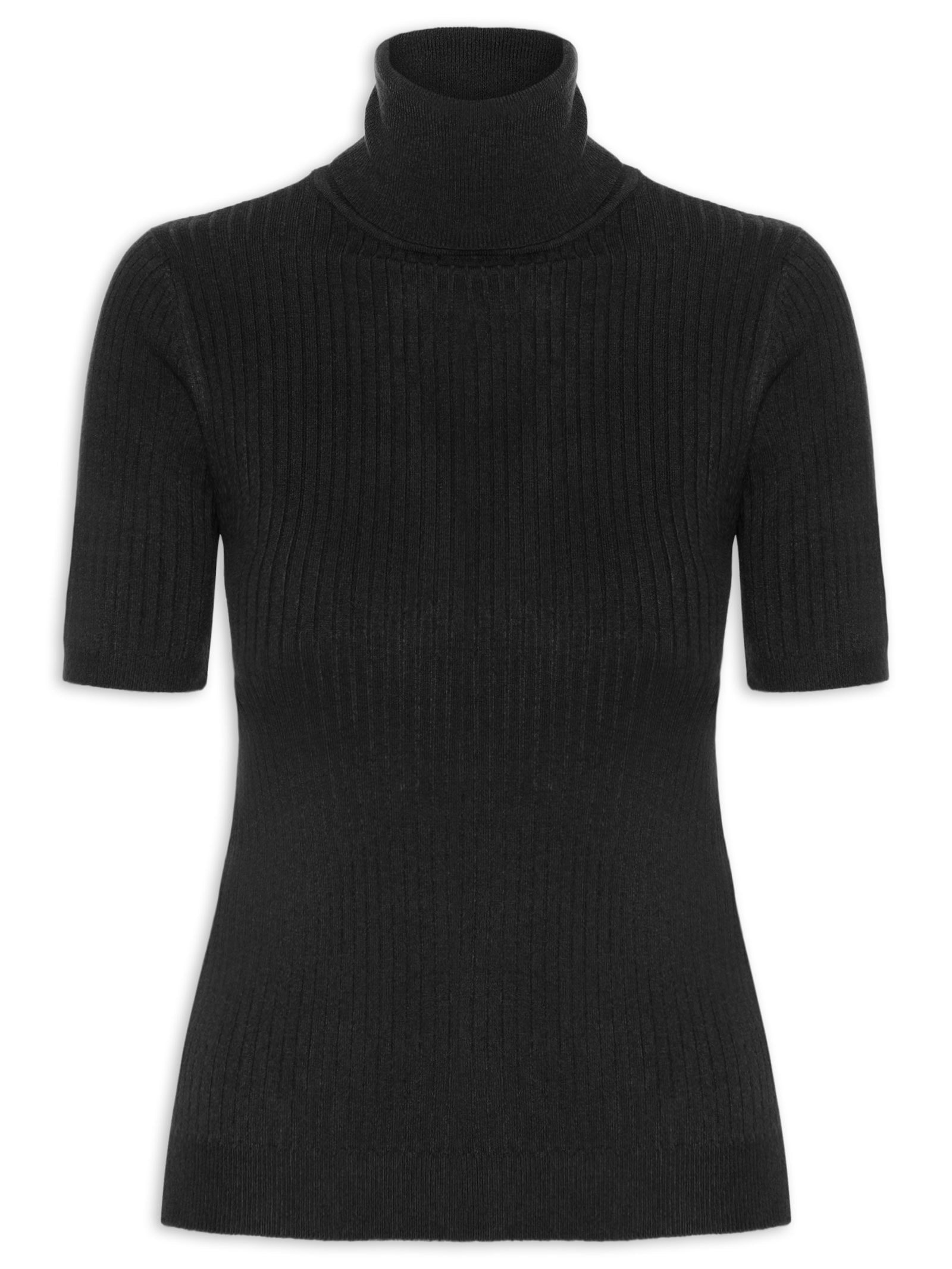 Blusa Feminina Gola Alta Em Tricot Preto '2Essential