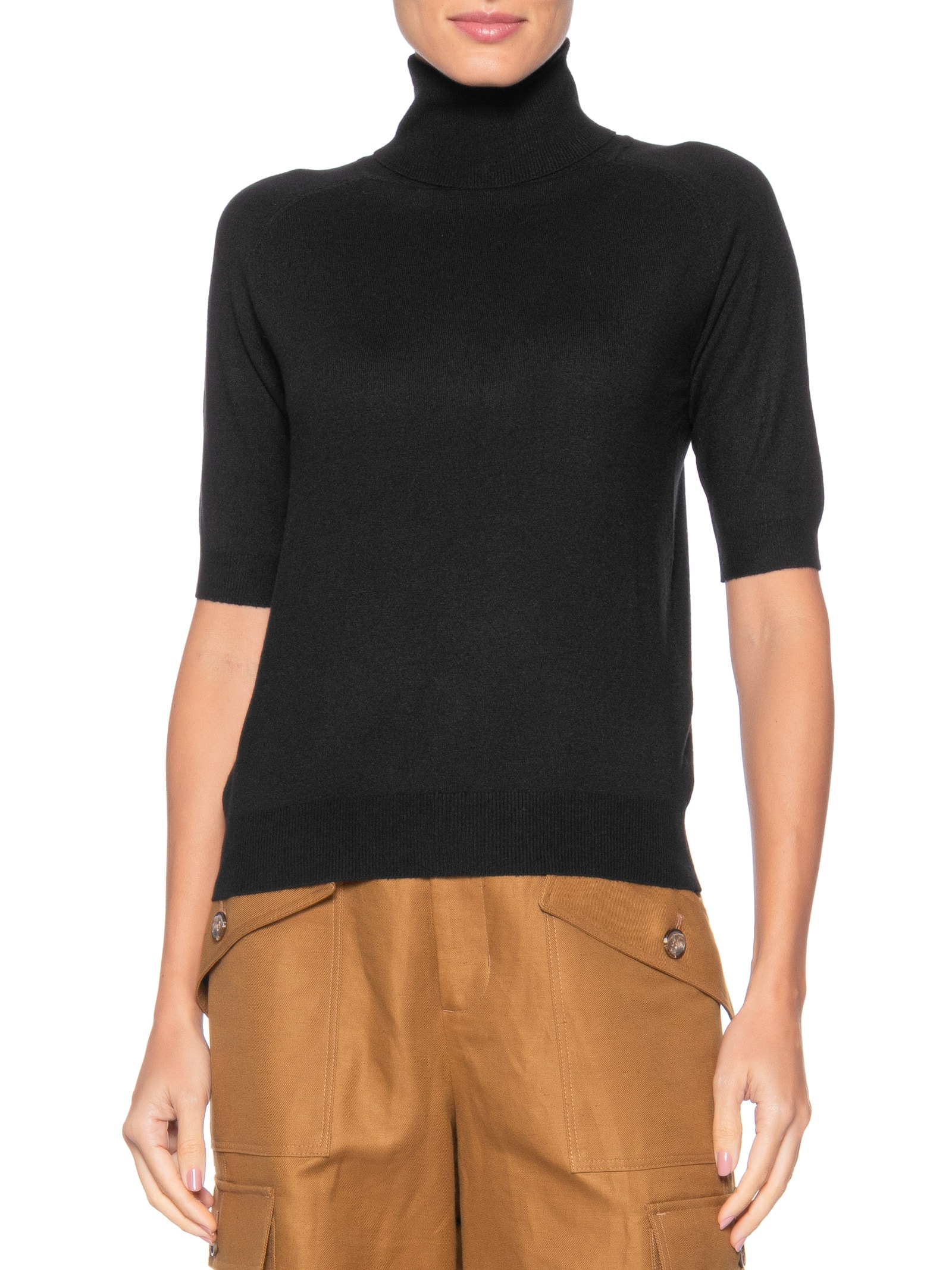 Blusa Feminina Gola Alta Em Tricot Preto '2Essential