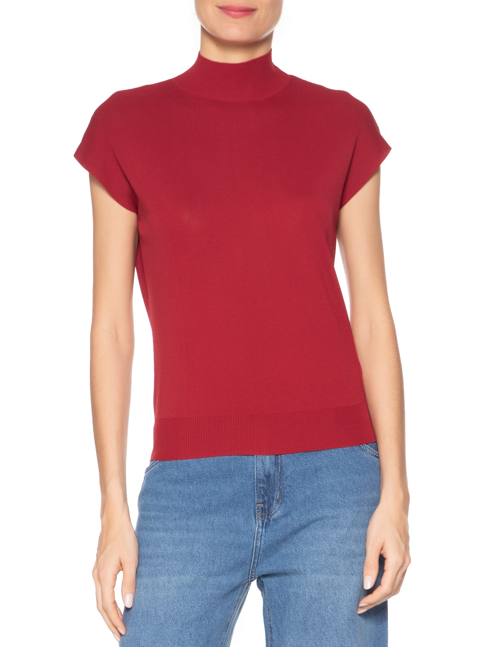Blusa Feminina Gola Alta Em Tricot Vermelho '2Essential