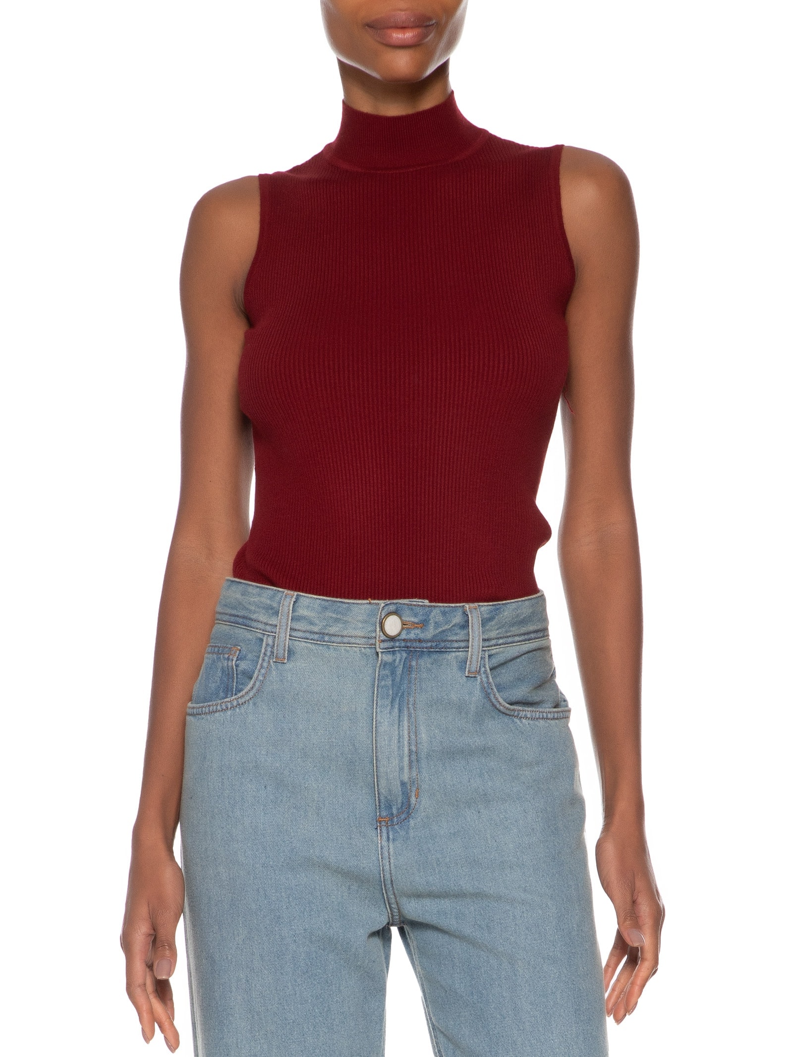 Blusa Feminina Gola Alta Em Tricot Vinho '2Essential