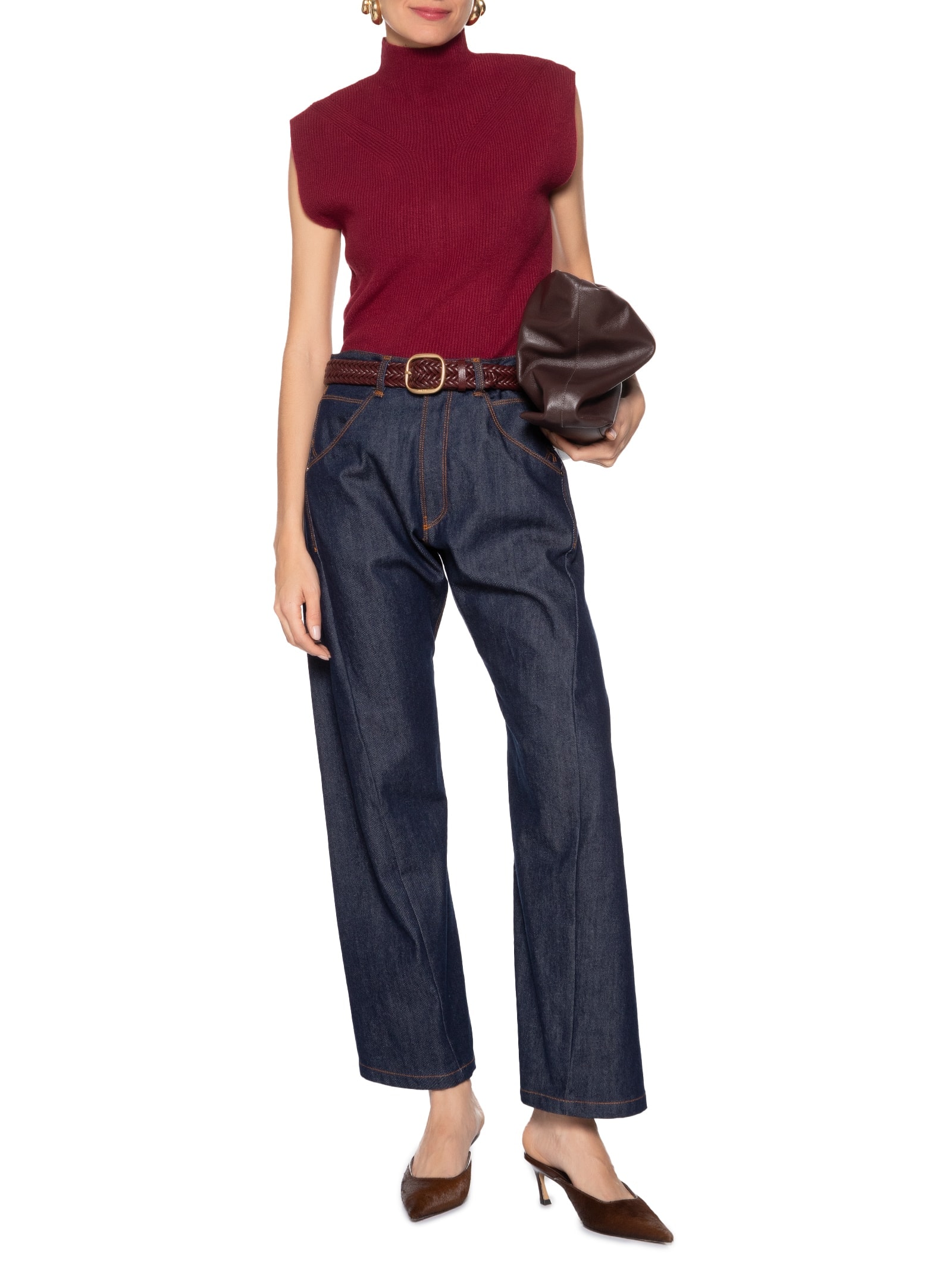 Blusa Feminina Gola Alta Em Tricot Vinho  '2Essential