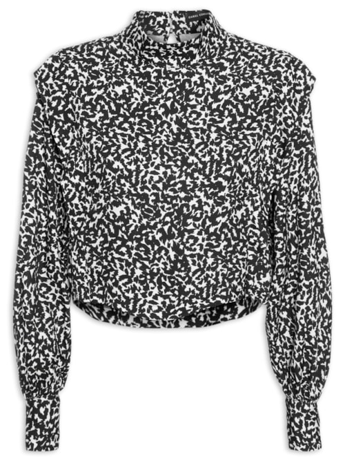 Blusa Feminina Gola Alta Estampada – Preto