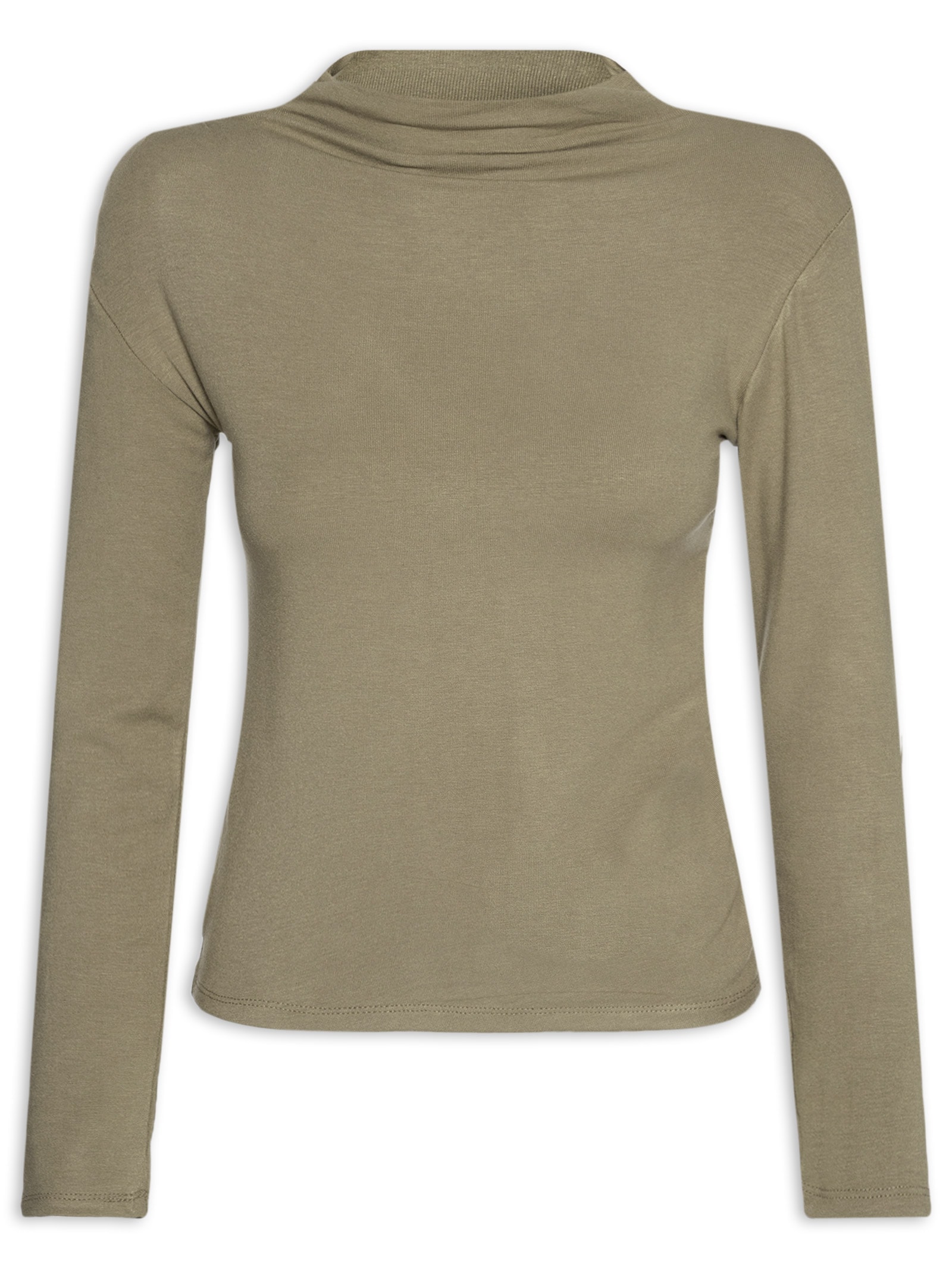 Blusa Feminina Gola Alta Manga Longa Bege Basiq