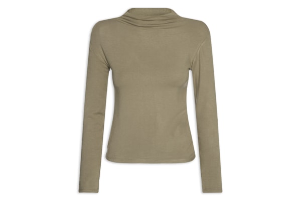 Blusa Feminina Gola Alta Manga Longa - Bege