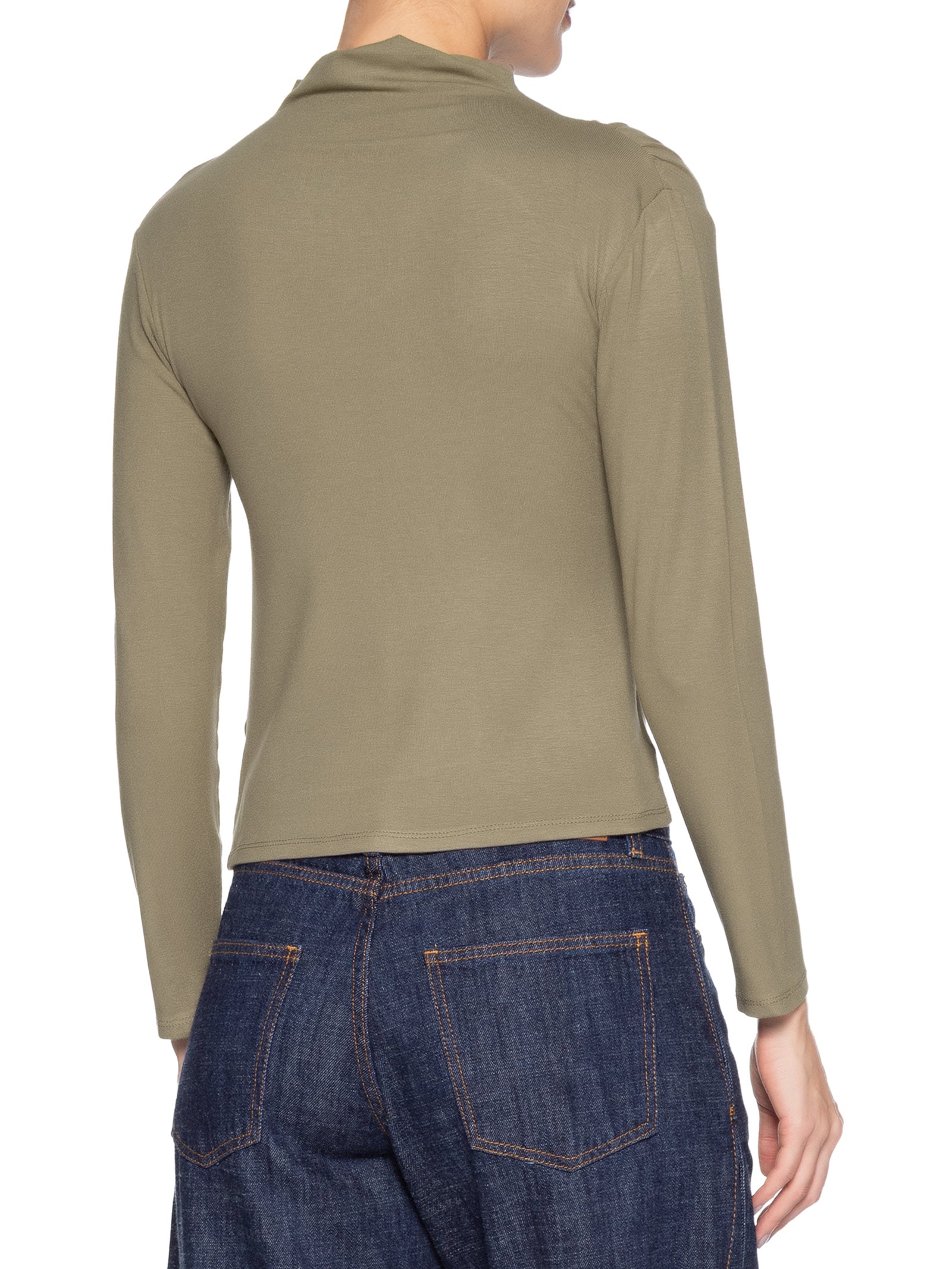 Blusa Feminina Gola Alta Manga Longa Bege Basiq