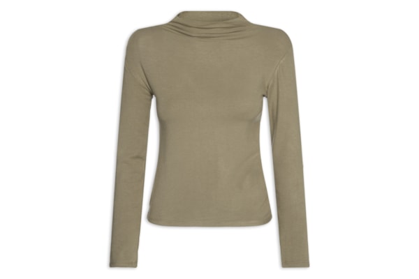 Blusa Feminina Gola Alta Manga Longa - Bege