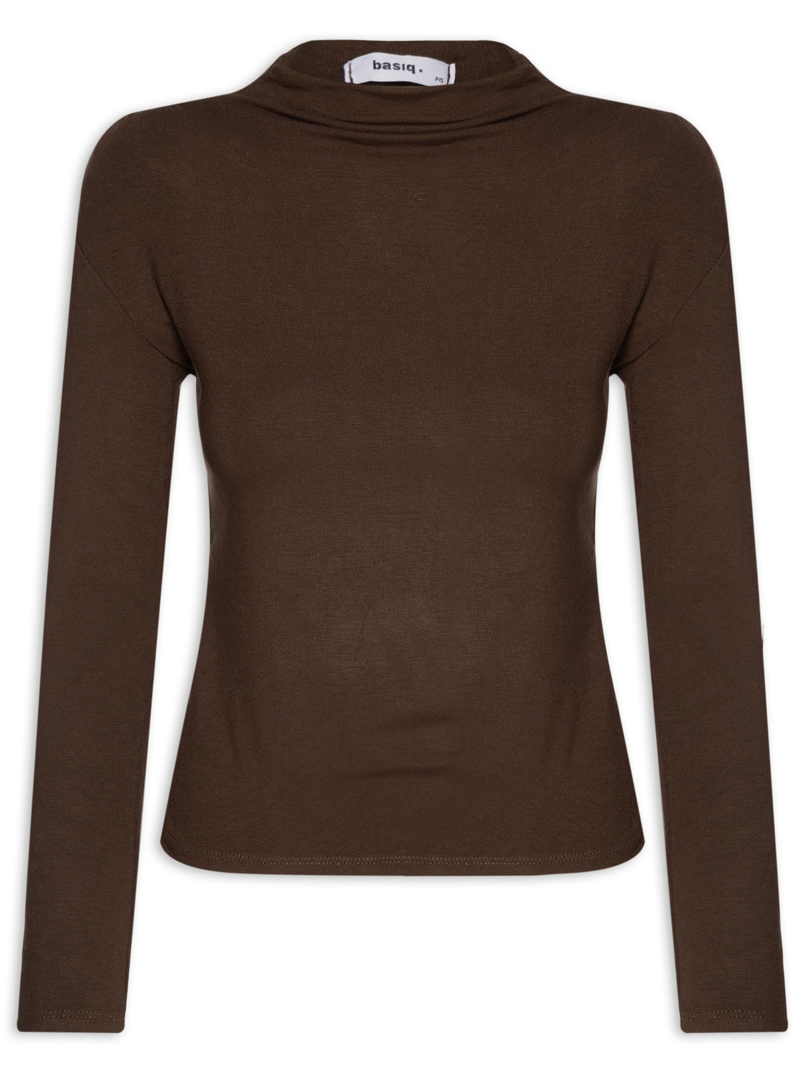 Blusa Feminina Gola Alta Manga Longa Marrom Basiq