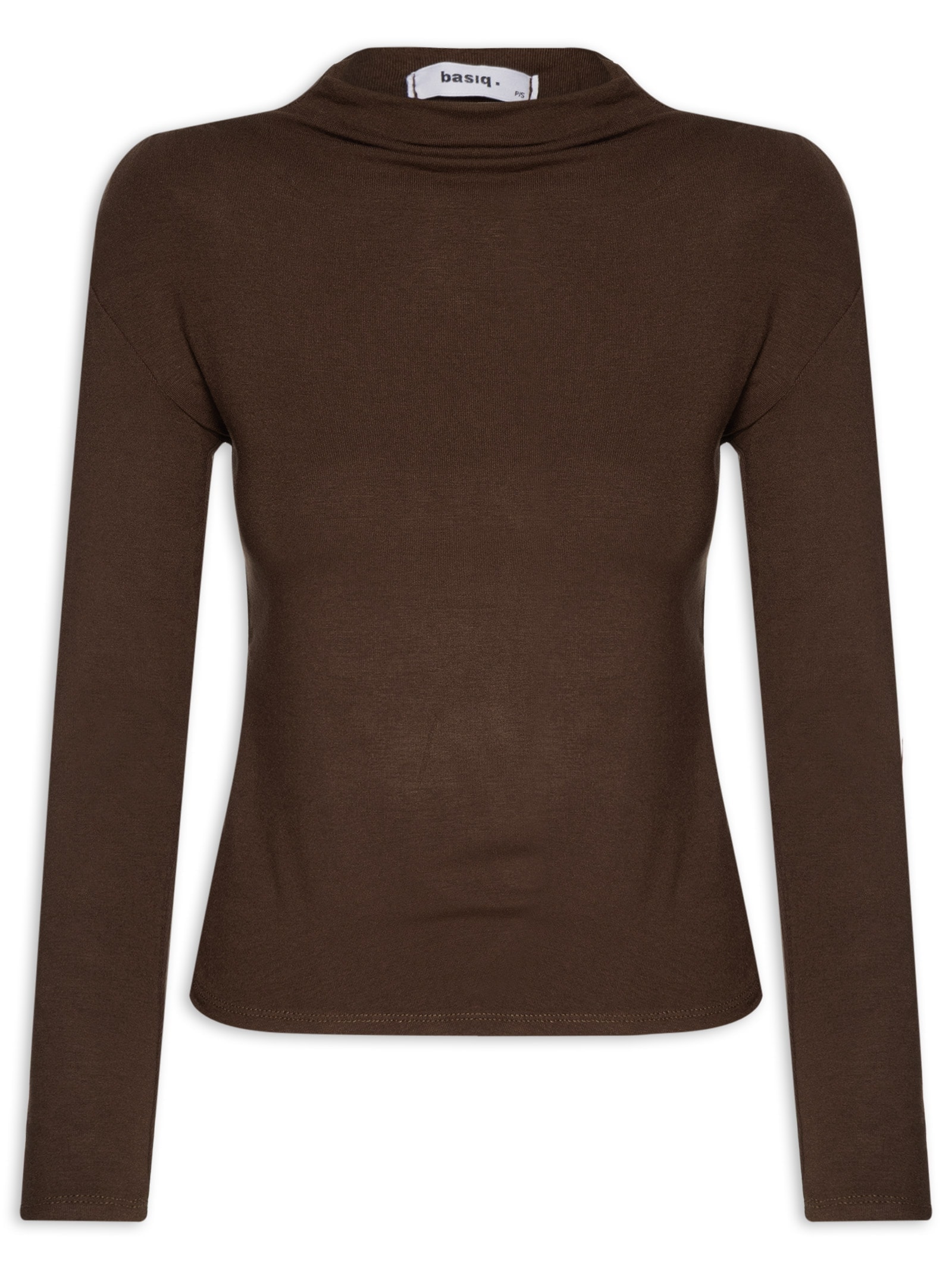 Blusa Feminina Gola Alta Manga Longa Marrom Basiq