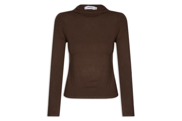 Blusa Feminina Gola Alta Manga Longa - Marrom