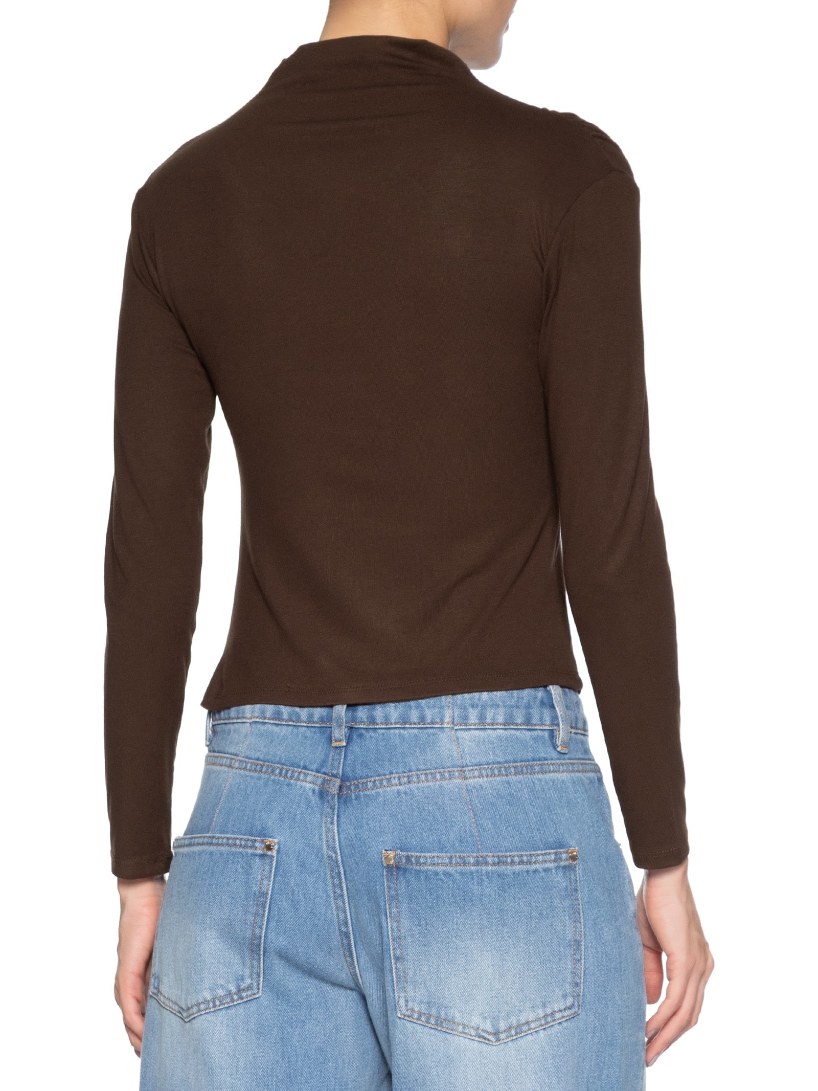 Blusa Feminina Gola Alta Manga Longa Marrom Basiq
