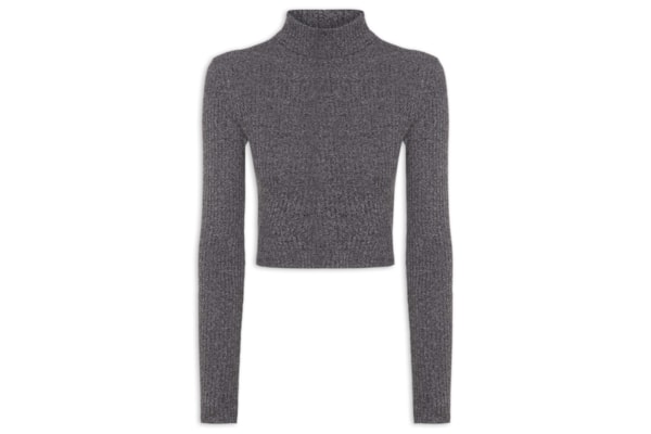 Blusa Feminina Gola Alta Manga Longa Mescla - Cinza