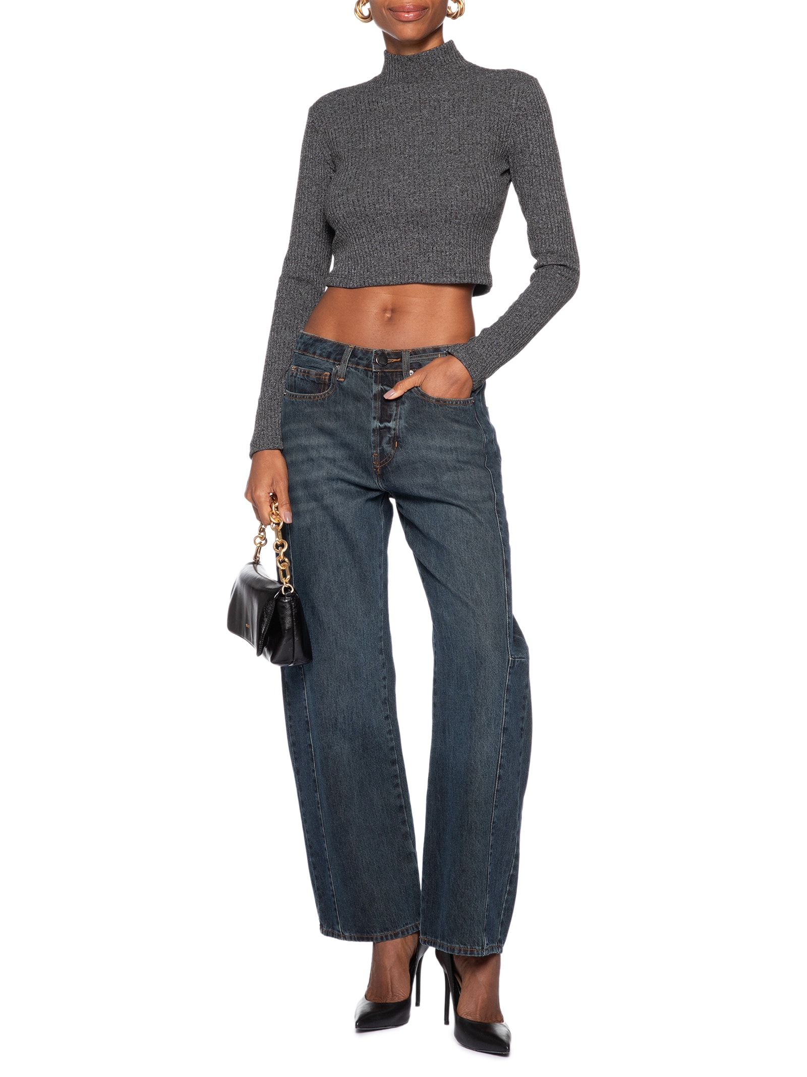 Blusa Feminina Gola Alta Manga Longa Mescla Cinza Animale