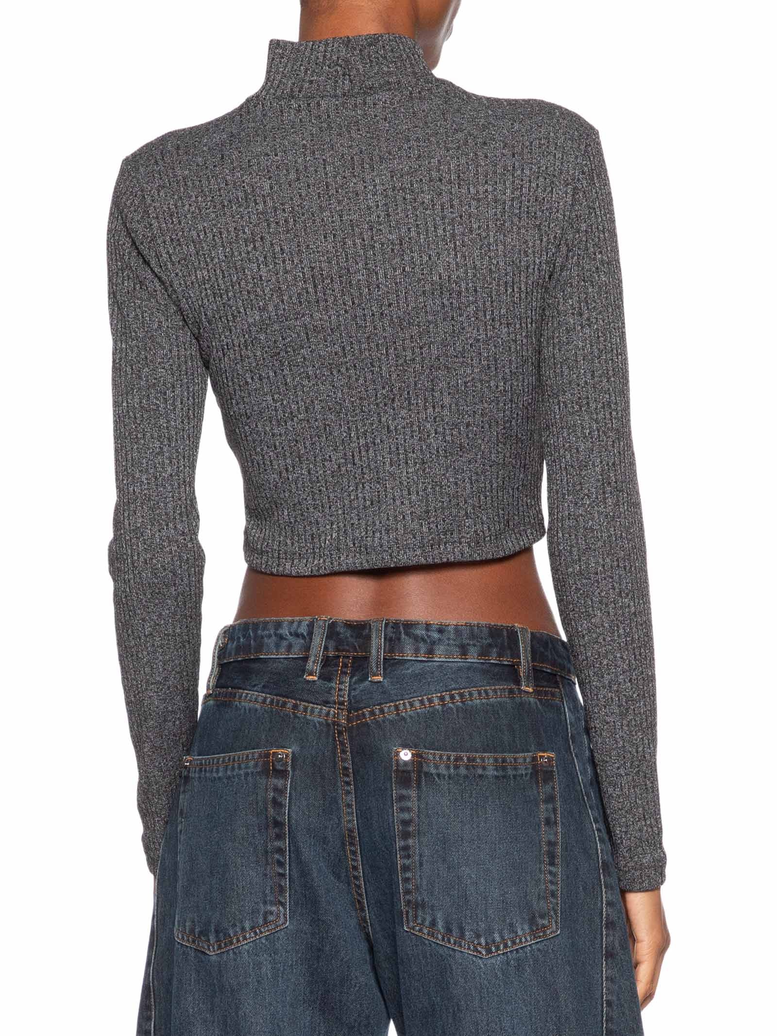 Blusa Feminina Gola Alta Manga Longa Mescla Cinza Animale