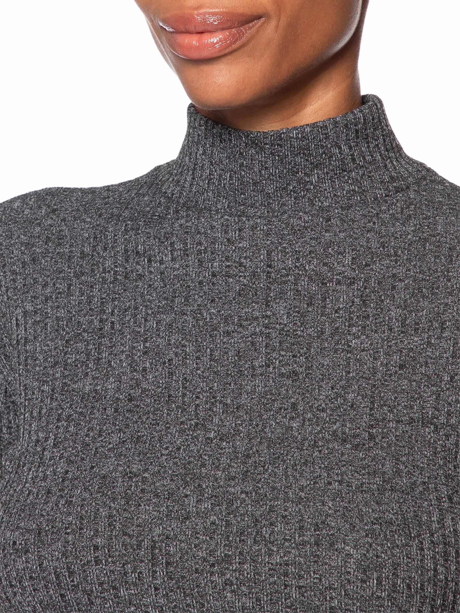 Blusa Feminina Gola Alta Manga Longa Mescla Cinza Animale