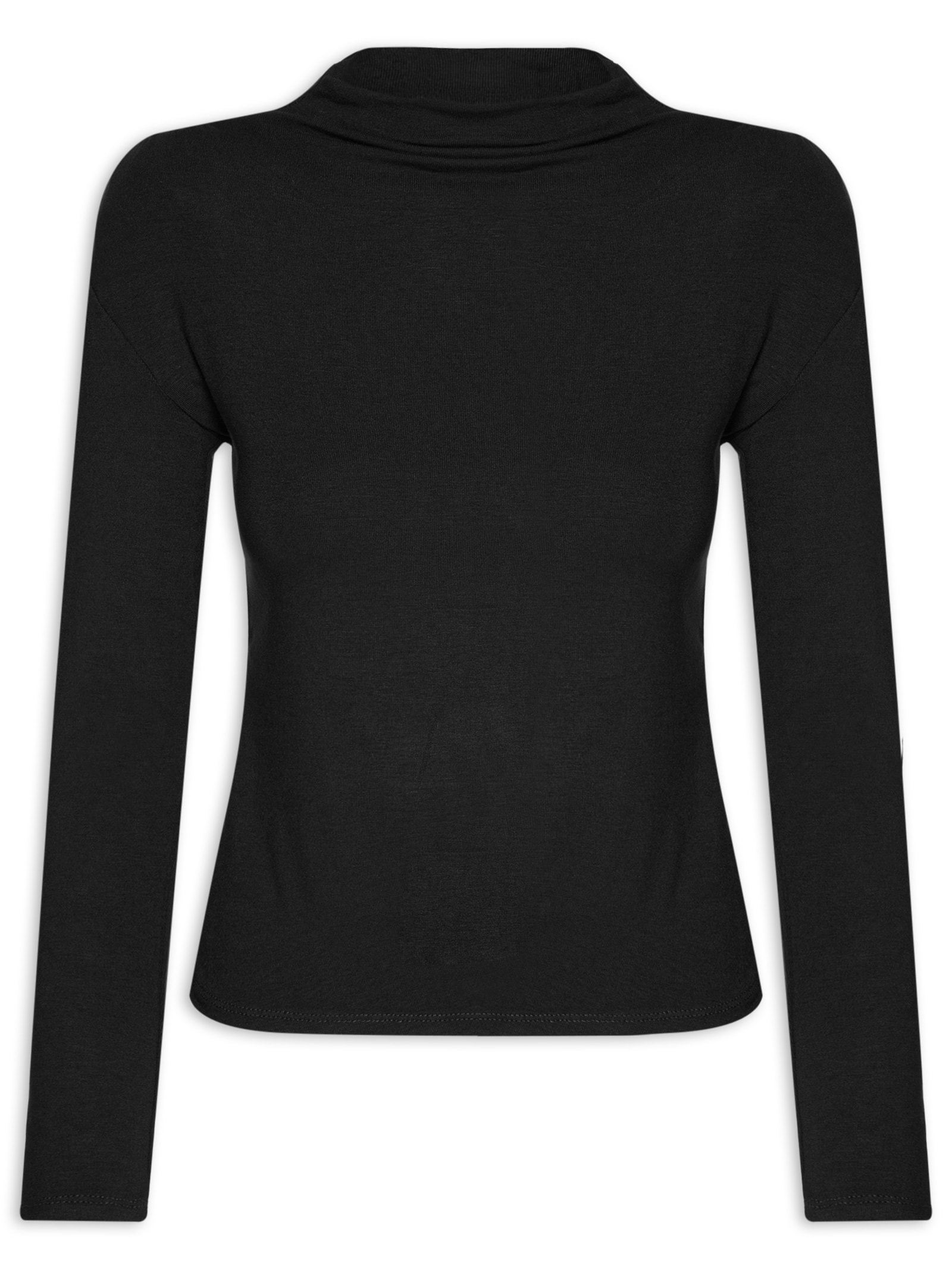 Blusa Feminina Gola Alta Manga Longa Preto Basiq