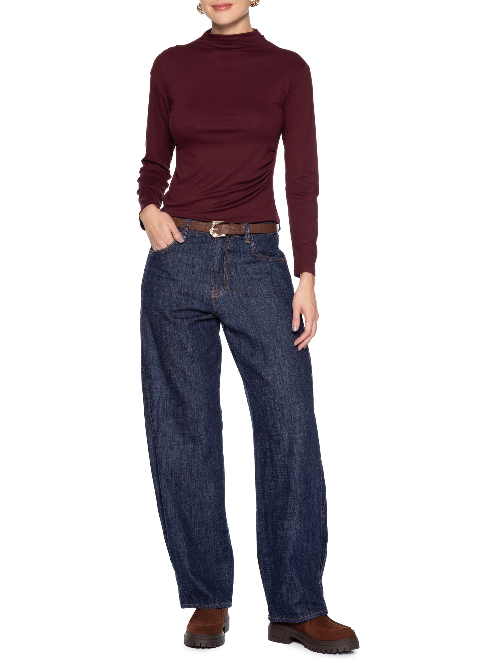 Blusa Feminina Gola Alta Manga Longa Vermelha Basiq