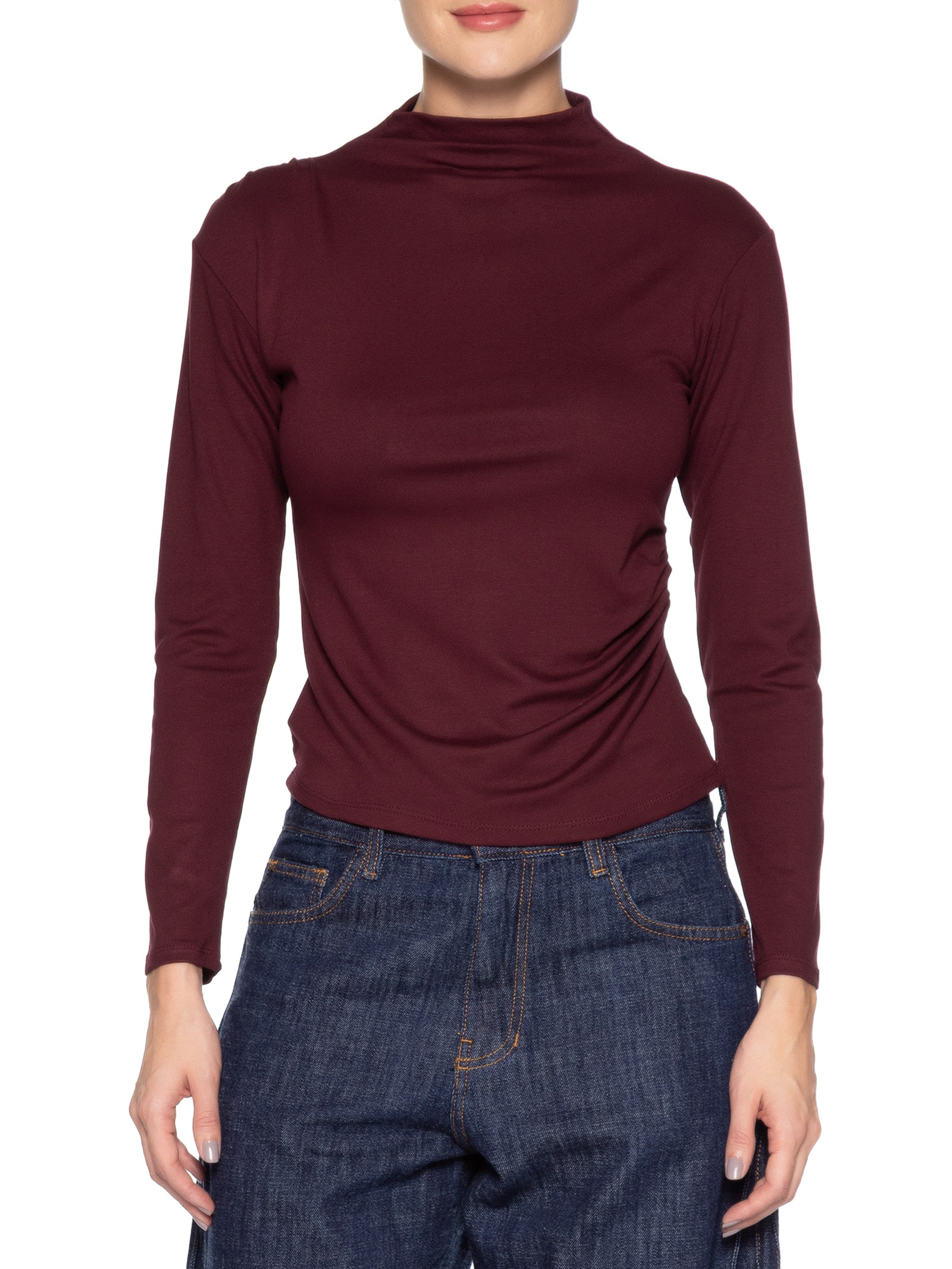 Blusa Feminina Gola Alta Manga Longa Vermelha Basiq