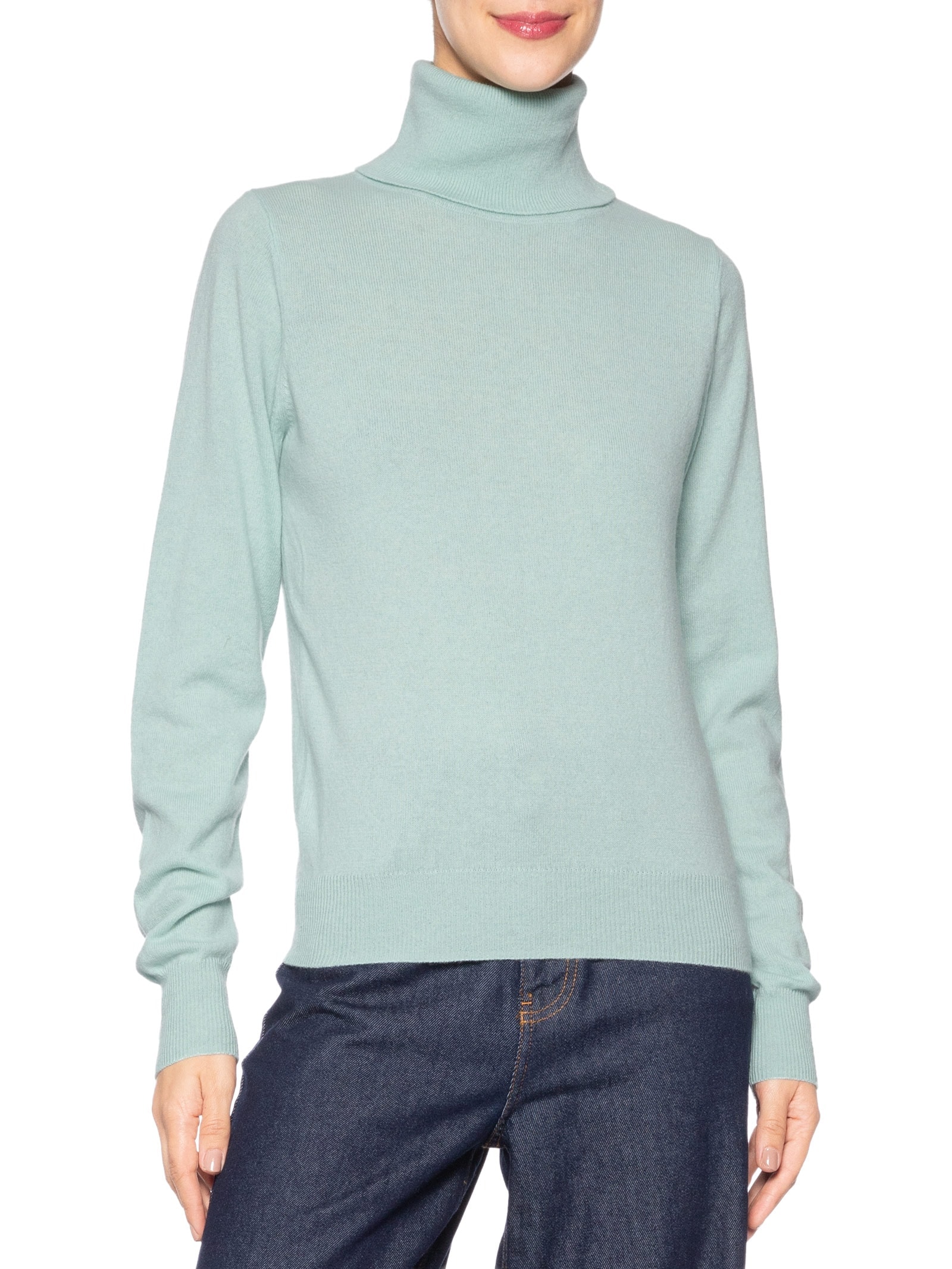 Blusa Feminina Gola Alta Puro Cashmere Azul '2Essential