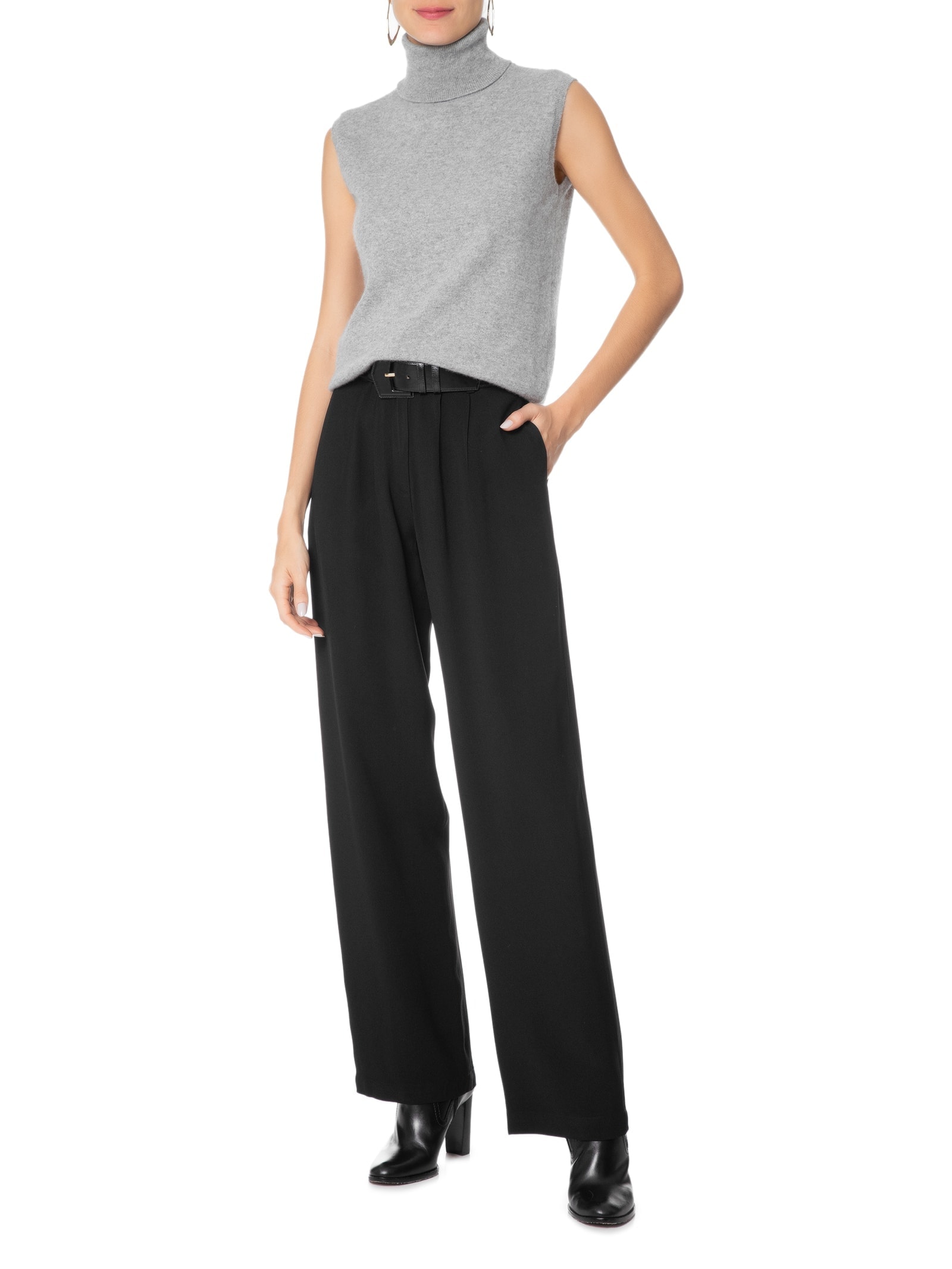 Blusa Feminina Gola Alta Puro Cashmere Cinza '2Essential