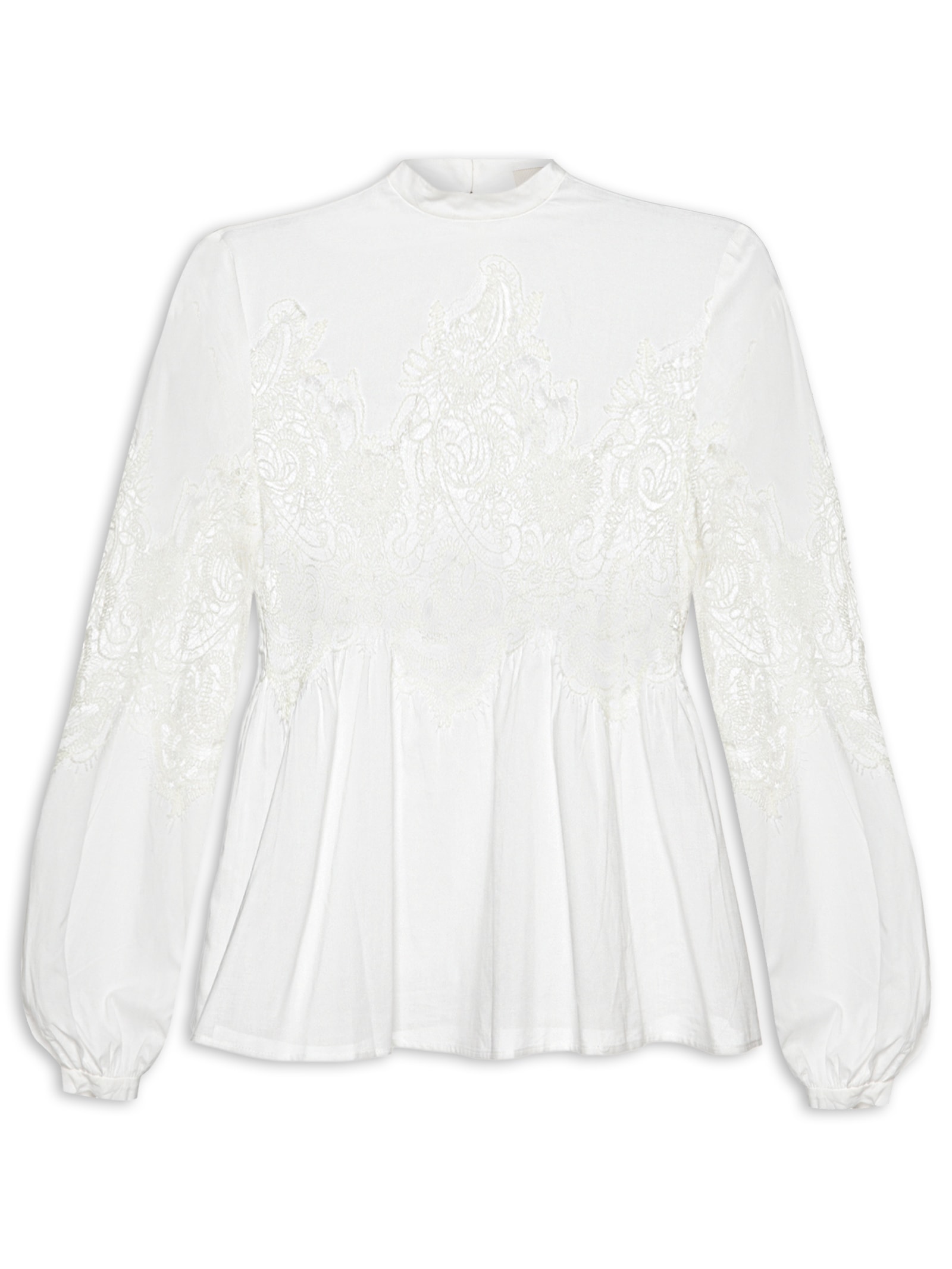 Blusa Feminina Gola Alta Renda Branco Animale