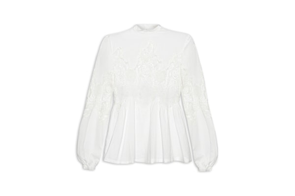 Blusa Feminina Gola Alta Renda - Branco