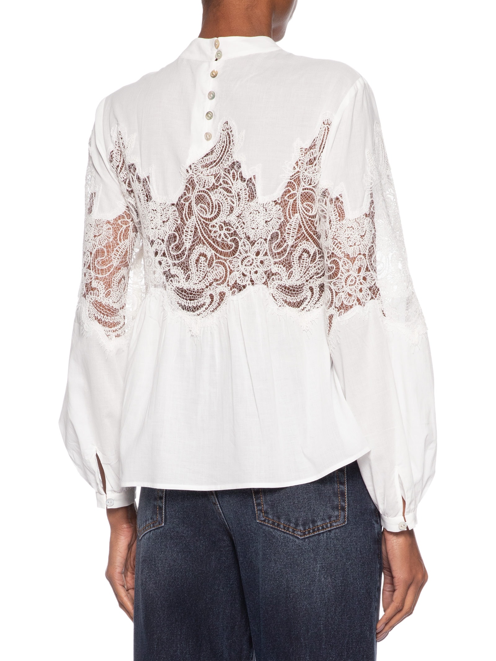 Blusa Feminina Gola Alta Renda Branco Animale