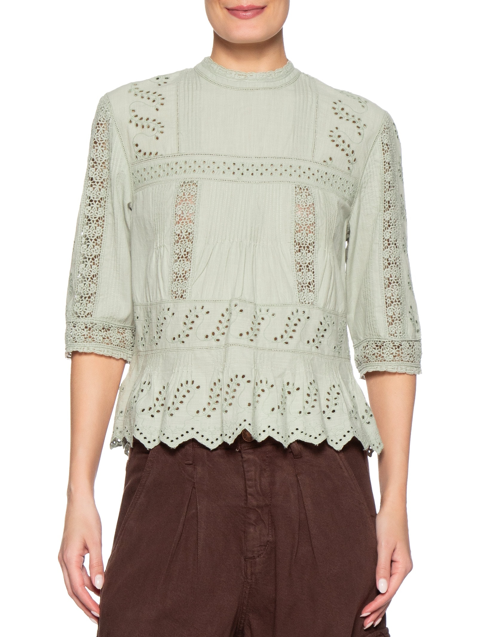 Blusa Feminina Gola Alta Rendinhas Colar Verde Animale