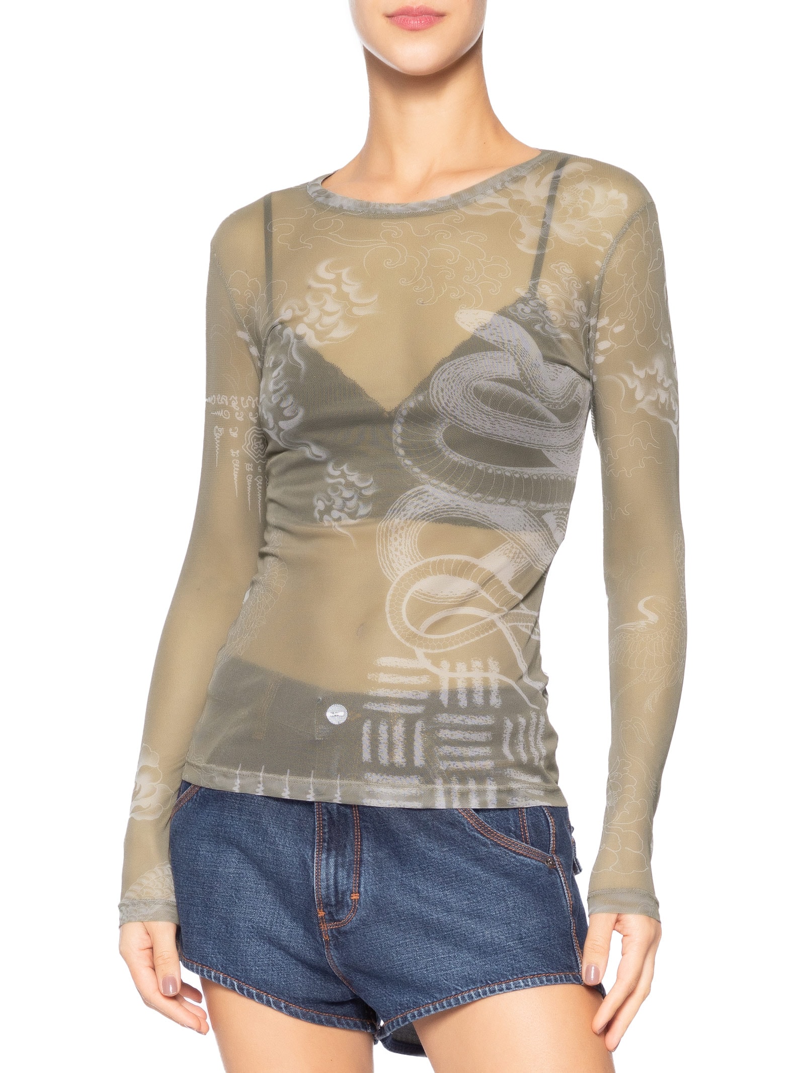 Blusa Feminina Gola Careca De Tule Verde Animale