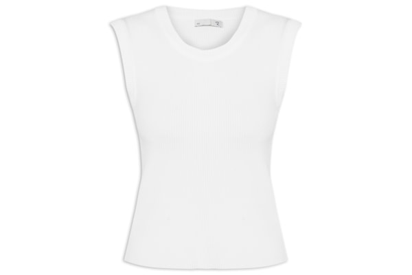 Blusa Feminina Gola em U em Tricot - Branco